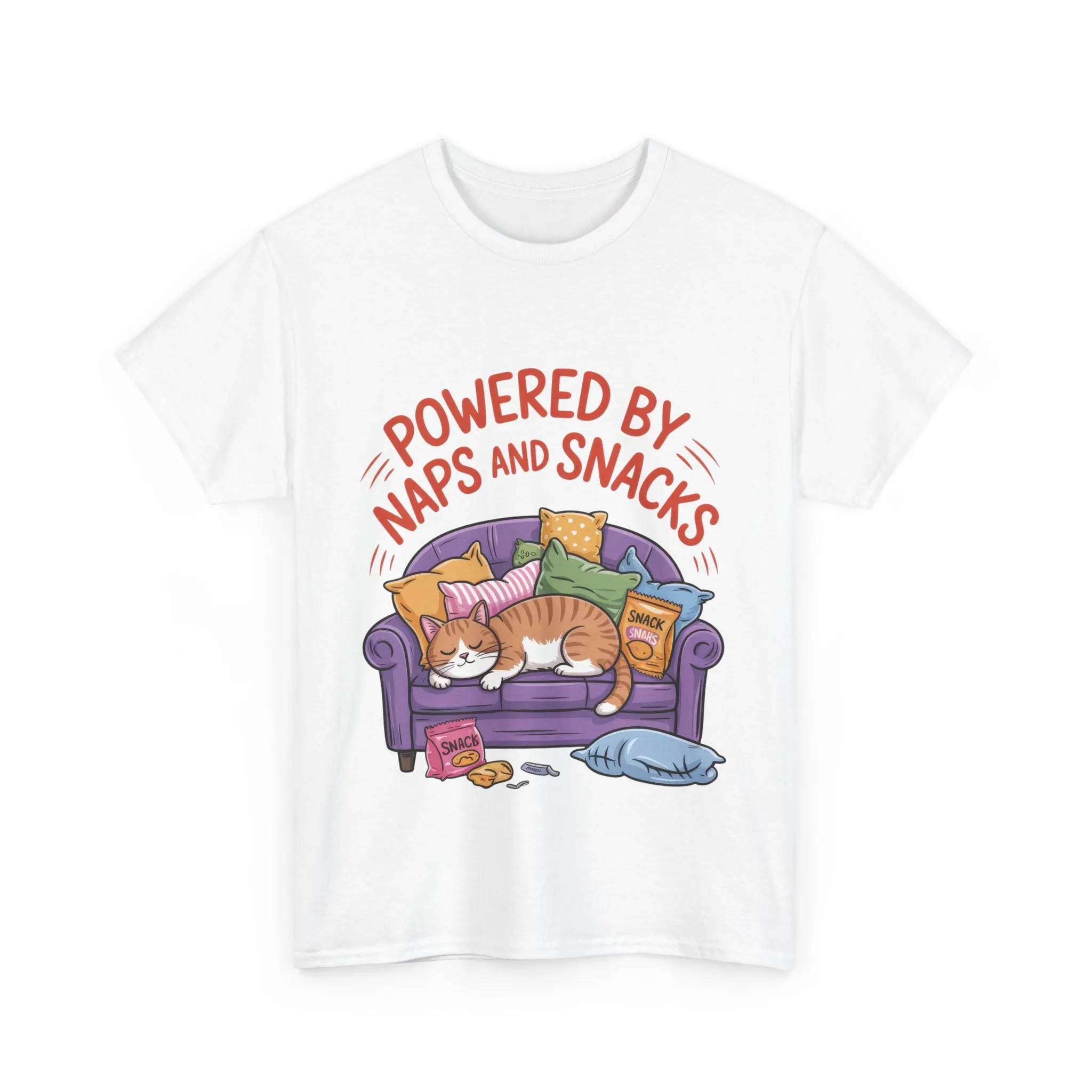 Powered by Naps and Snacks Cat T-Shirt, Funny Lazy Cat Lover Womens Tee, Cute Humor Shirt, Cozy Gift for Her, Cozy Cat Lover T-Shirt - Image 2