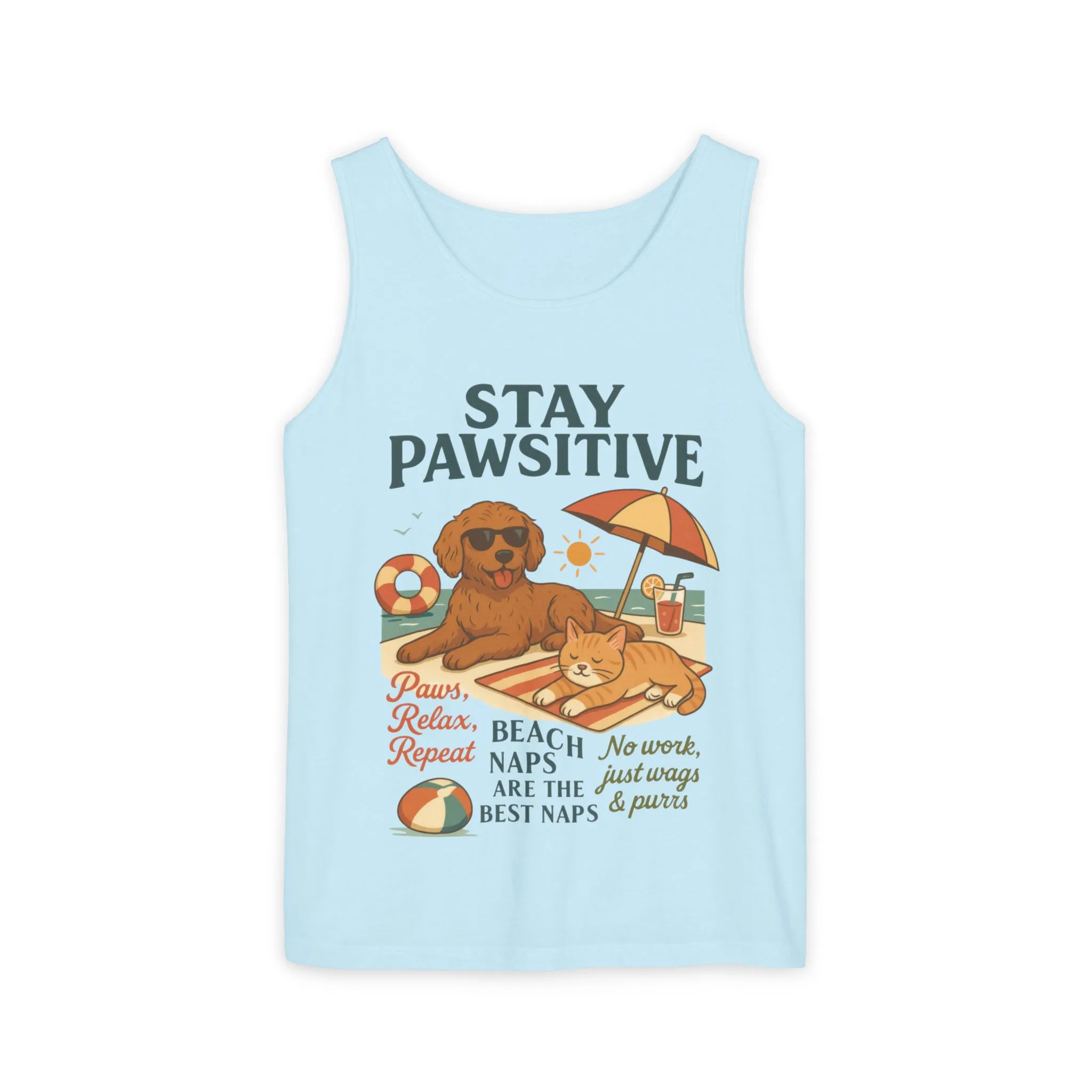 Stay Pawsitive Womens Tank, Cute Dog & Cat Beach Tee, Summer Pet Lover Tee, Animal Graphic Heavy Cotton Tee, Fun Pet Lovers Gift, Summer Top - Image 9