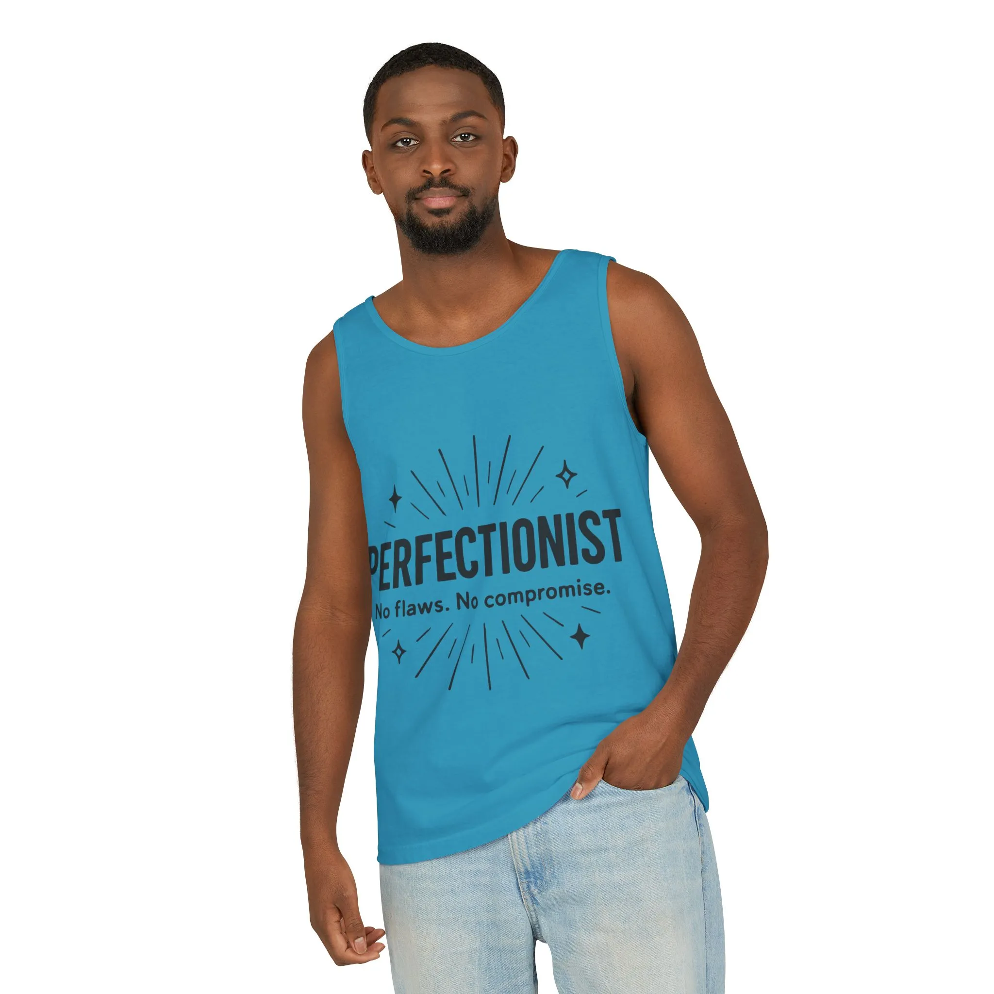 Mens Perfectionist Tank Top, No Flaws No Compromise, Minimal Bold Graphic Tee, Gift for OCD, Clean Freak, or Detail-Oriented Men - Image 12