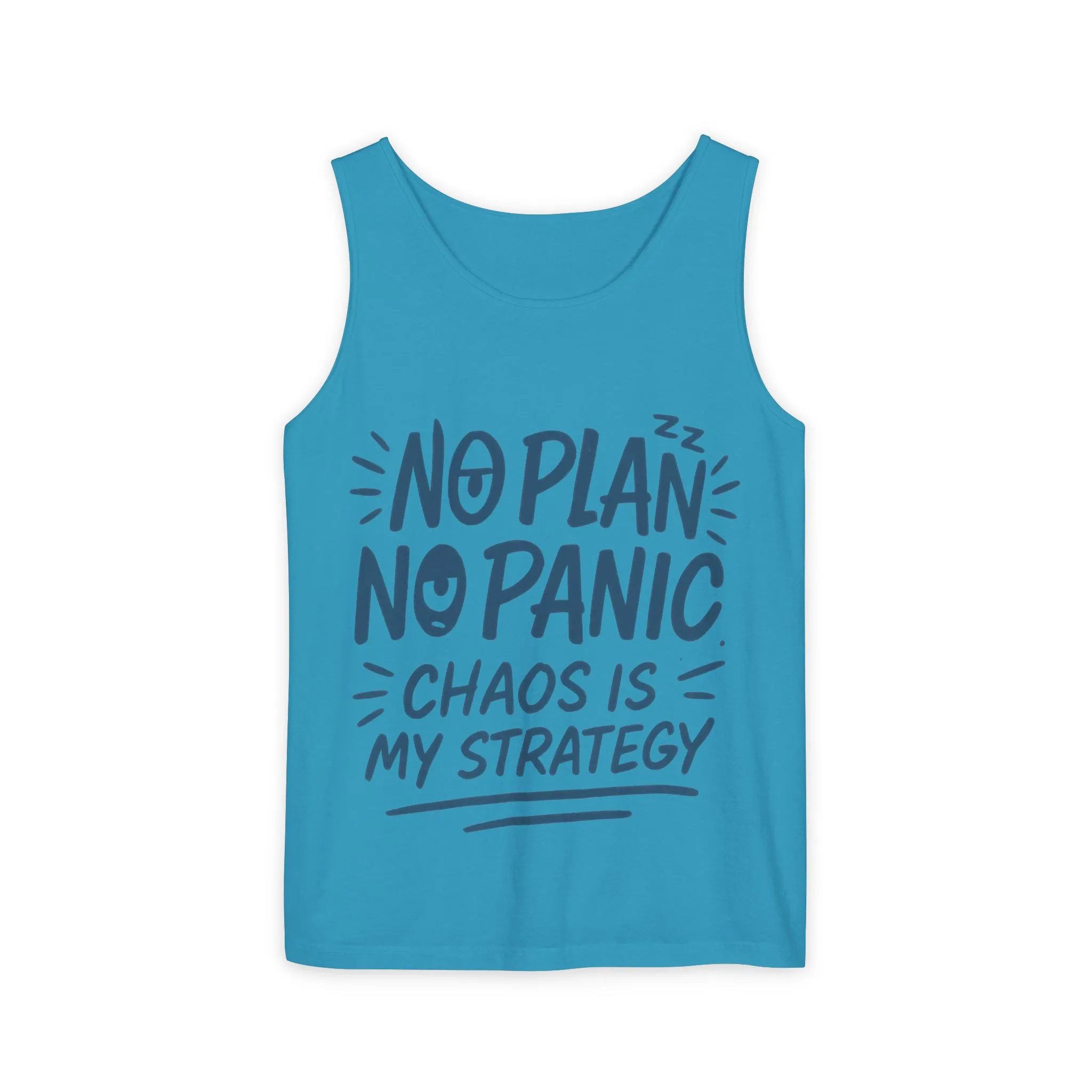 Funny Chaos Quote Mens Tank Top, No Plan No Panic Humor Shirt, Casual Graphic Tee Gift for Him, Relaxed Fit, Workout Gym Humor Shirt - Image 16
