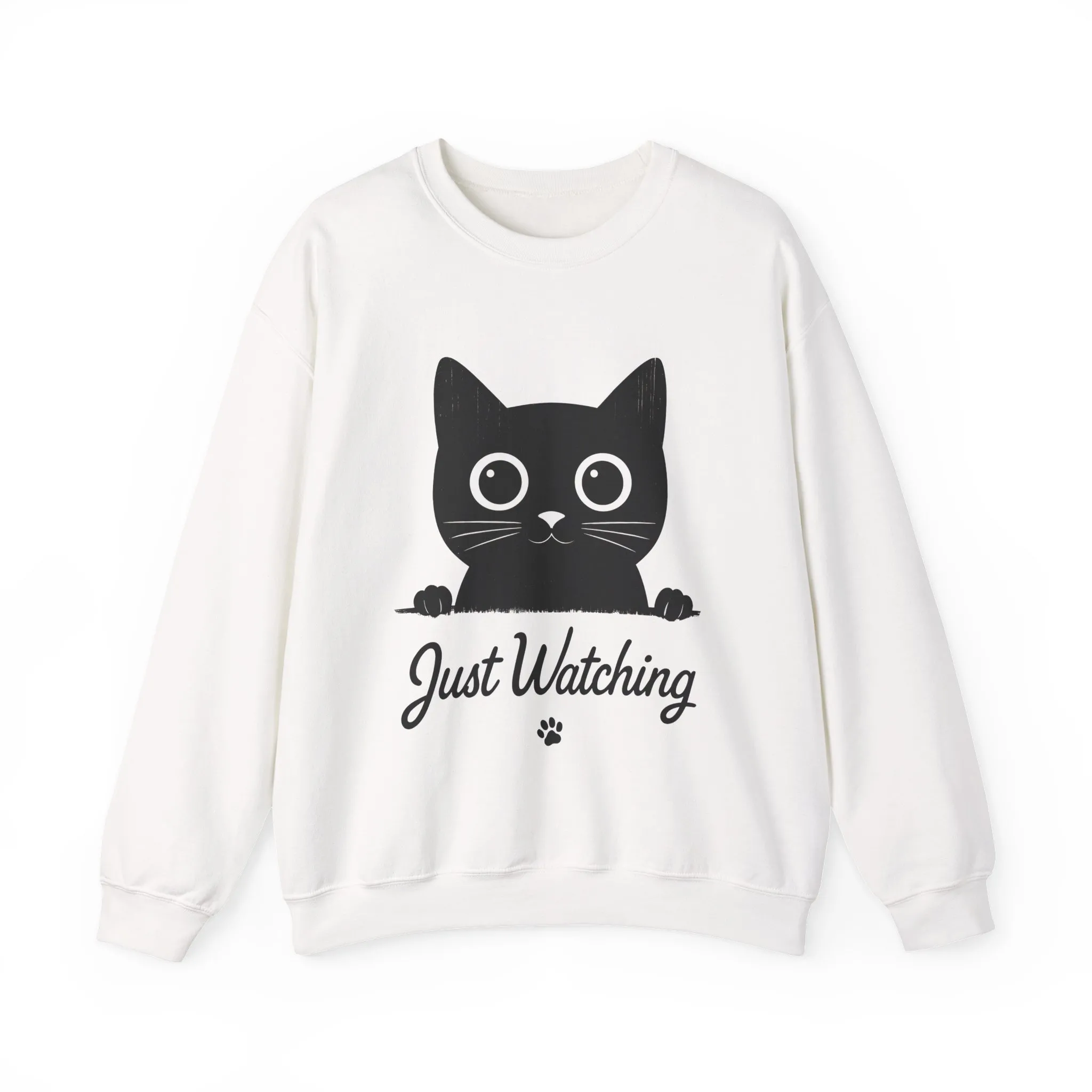 Funny Black Cat Womens Crewneck Sweatshirt - Just Watching Minimalist Kitty Pullover - Cozy Cat Lover Gift, Pet Owner Apparel - Image 2