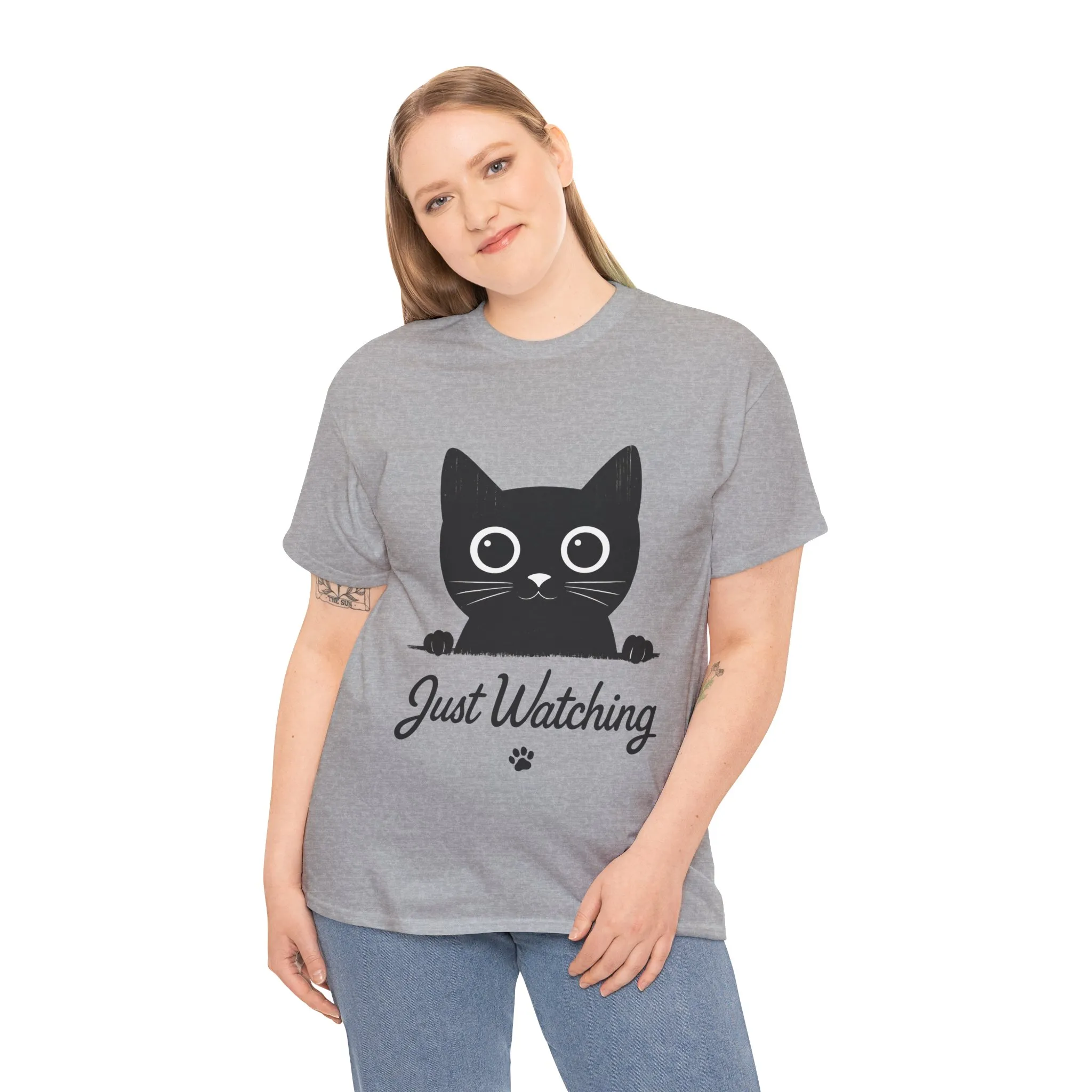 Cute Black Cat Shirt for Women - Just Watching Minimalist Kitty Tee - Funny Cat Lover Gift, Funny Pet Lover Gift, Animal Lover Tee - Image 6