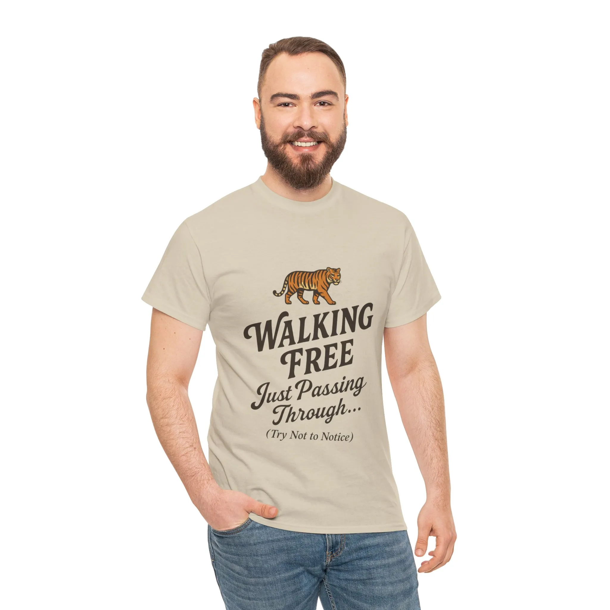 Walking Free Tiger Shirt for Men - Just Passing Through Funny Graphic Tee - Wild Animal Casual Top, Gift Nature Lovers - Image 8