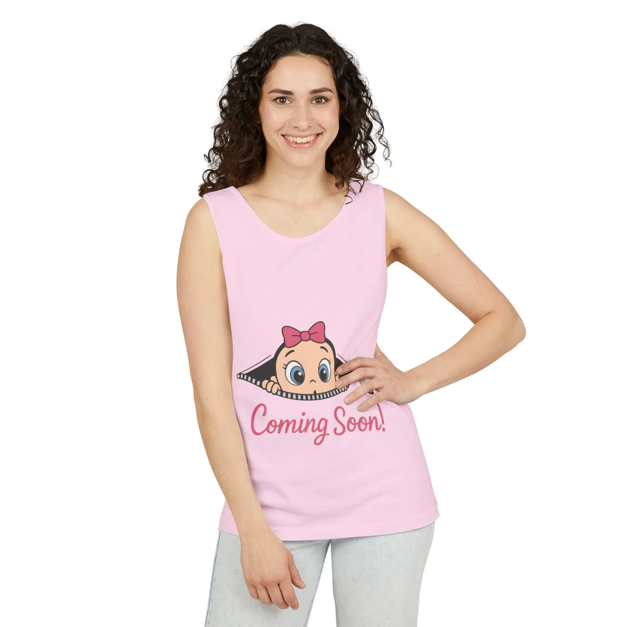 Coming Soon Maternity Tank Top, Cute Baby Girl Pregnancy Announcement Shirt, Expecting Mom Gift, Gender Reveal Tank, Baby Shower Gift
