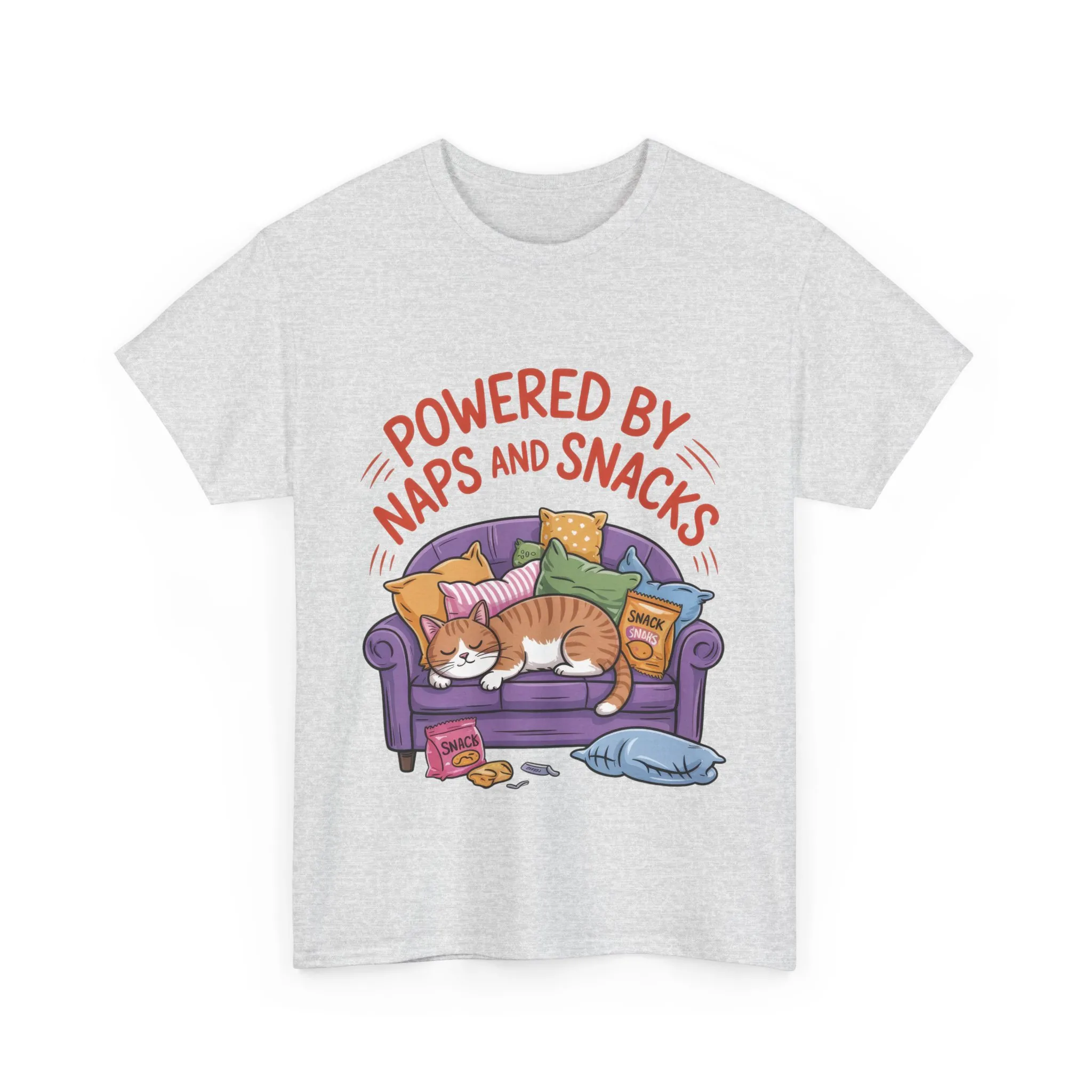 Powered by Naps and Snacks Cat T-Shirt, Funny Lazy Cat Lover Womens Tee, Cute Humor Shirt, Cozy Gift for Her, Cozy Cat Lover T-Shirt - Image 4