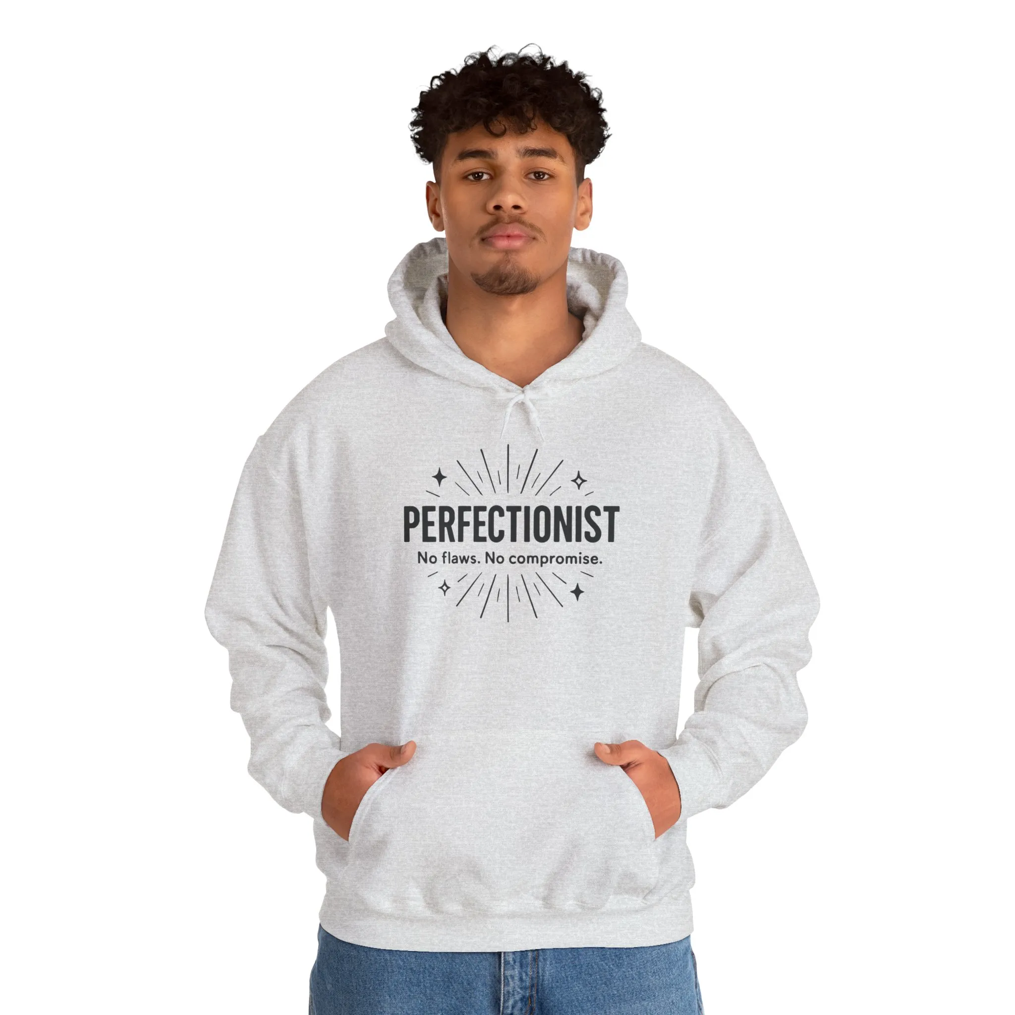 Mens Perfectionist Hoodie, No Flaws No Compromise Sweatshirt, Clean Bold Motivational Pullover, OCD Inspired Gift for Him - Image 5