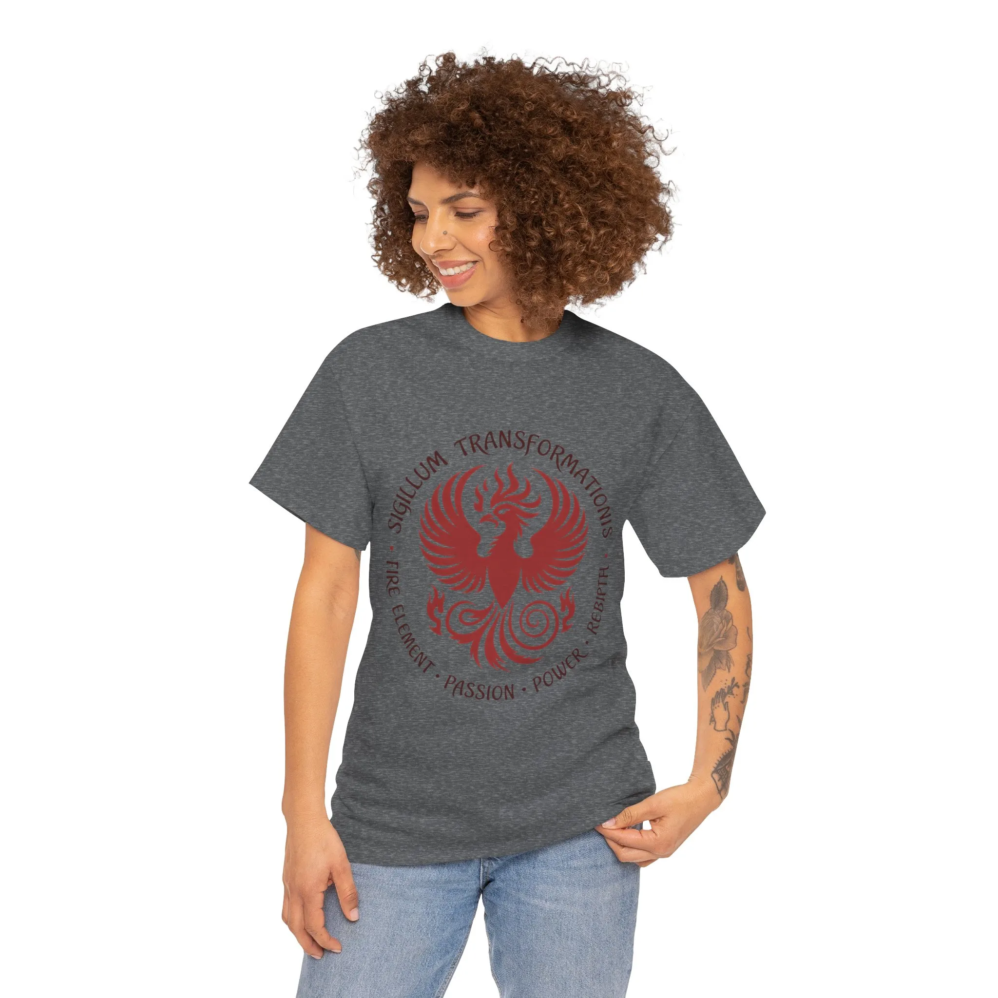 Phoenix Fire Element T-Shirt, Sigillum Transformationis Seal, Passion Power Rebirth Totem, Phoenix Symbol Unisex Tee, Spiritual Tee - Image 15