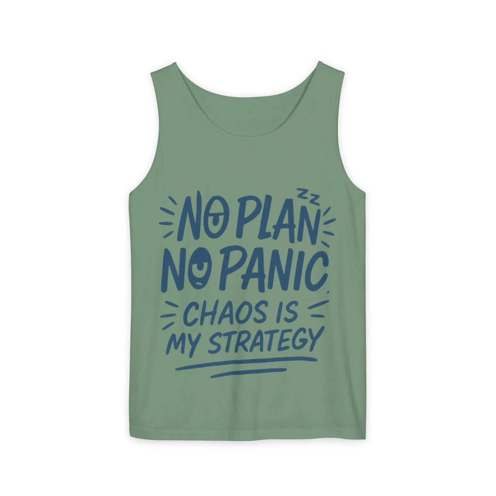 Funny Chaos Quote Mens Tank Top, No Plan No Panic Humor Shirt, Casual Graphic Tee Gift for Him, Relaxed Fit, Workout Gym Humor Shirt - Image 37