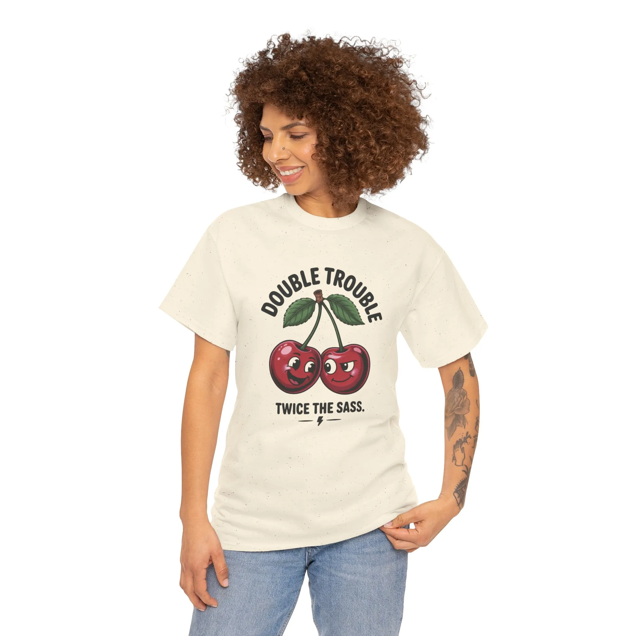Double Trouble Cherry Graphic Tee, Funny Cute Womens T-Shirt, Twice the Sass Quote Shirt, Sassy Cherry Cartoon Gift - Image 11