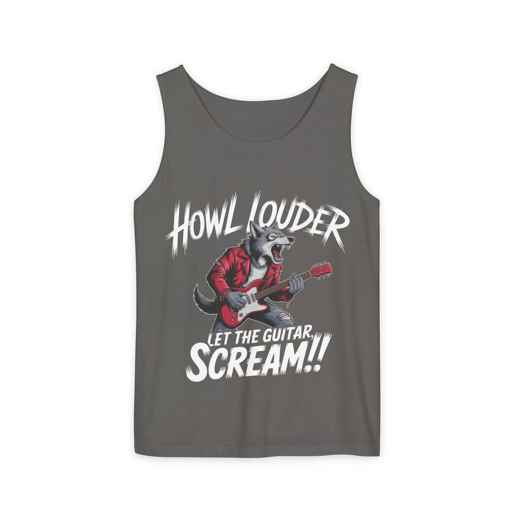 Howl Louder Wolf Tank Top, Mens Muscle Shirt, Rock Guitarist Graphic Sleeveless Tee, Wolf Workout Gym Tank, Music Lover Gift - Image 4