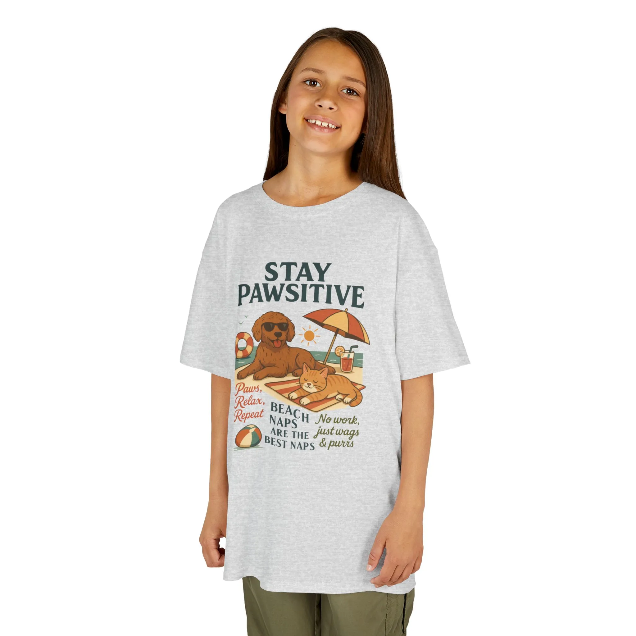 Kids Beach Vibes Tee - Stay Pawsitive, Summer Fun Shirt, Dog Lover Gift, Vacation Outfit, Beach Day Apparel - Image 5