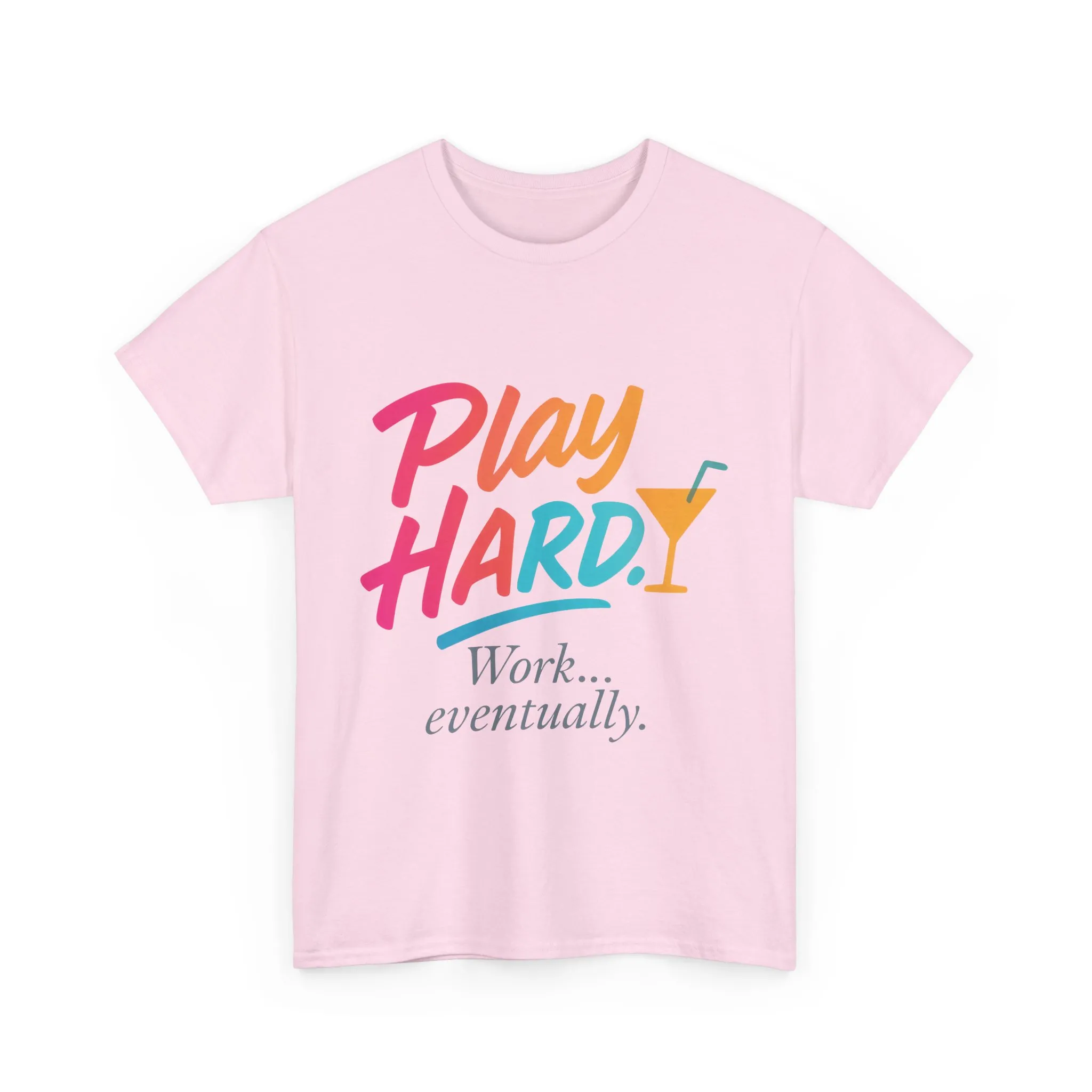 Play Hard Work Eventually T-Shirt, Funny Cocktail Graphic Tee, Pink Womens Party Shirt, Relaxed Vacation Top - Image 25