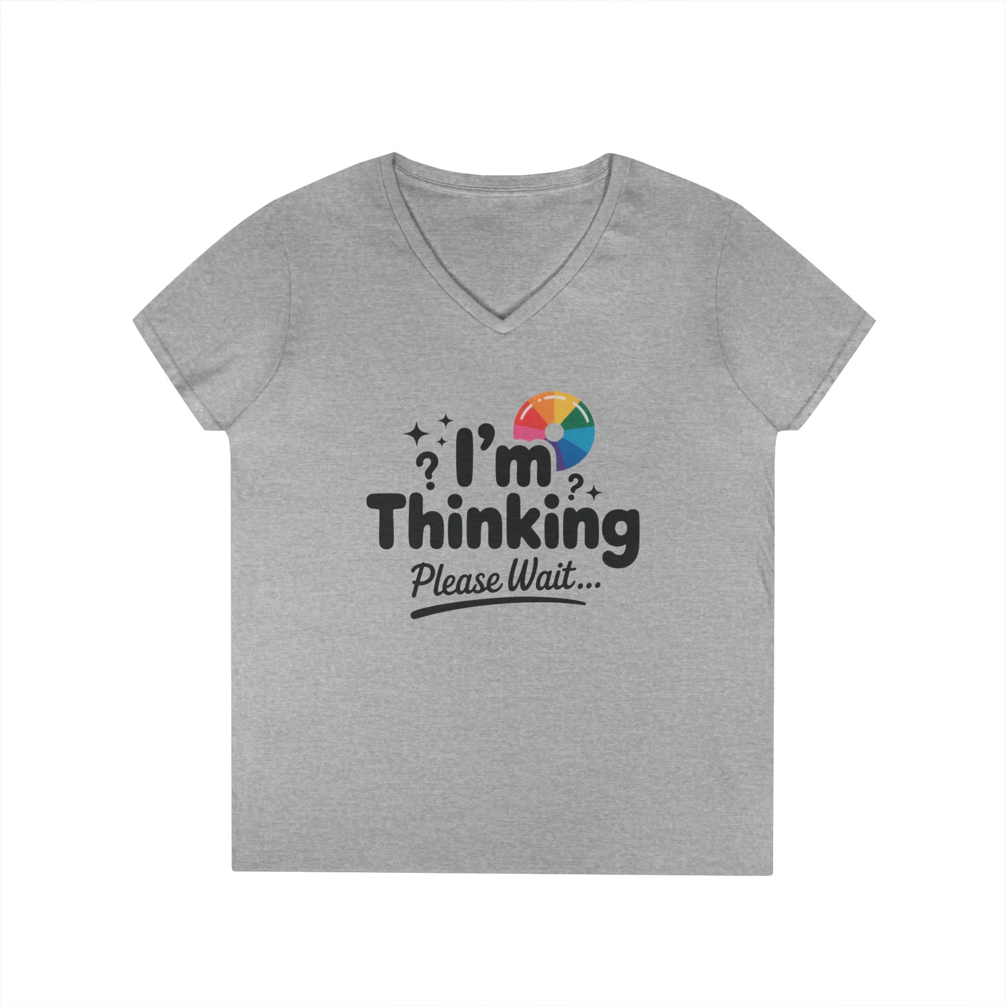 Funny - Im Thinking Please Wait - V-Neck T-Shirt for Women, Cute Geeky Gift for Introverts, Programmers, Designers, Fun Humor Shirt - Image 2