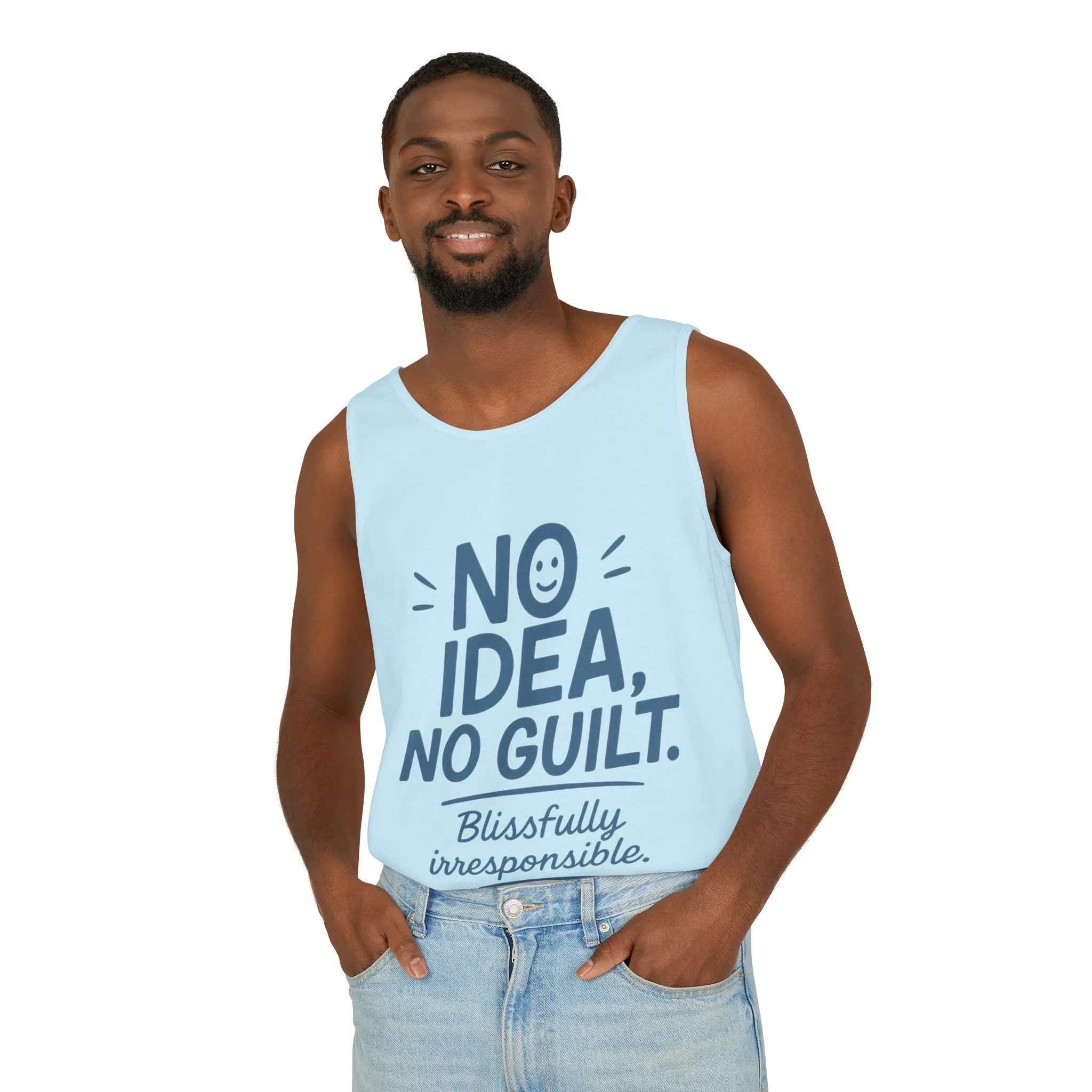 Mens Funny Tank Top, No Idea No Guilt Quote, Blissfully Irresponsible Gym Shirt, Casual Sleeveless Top, , Fun Party Shirt - Image 33