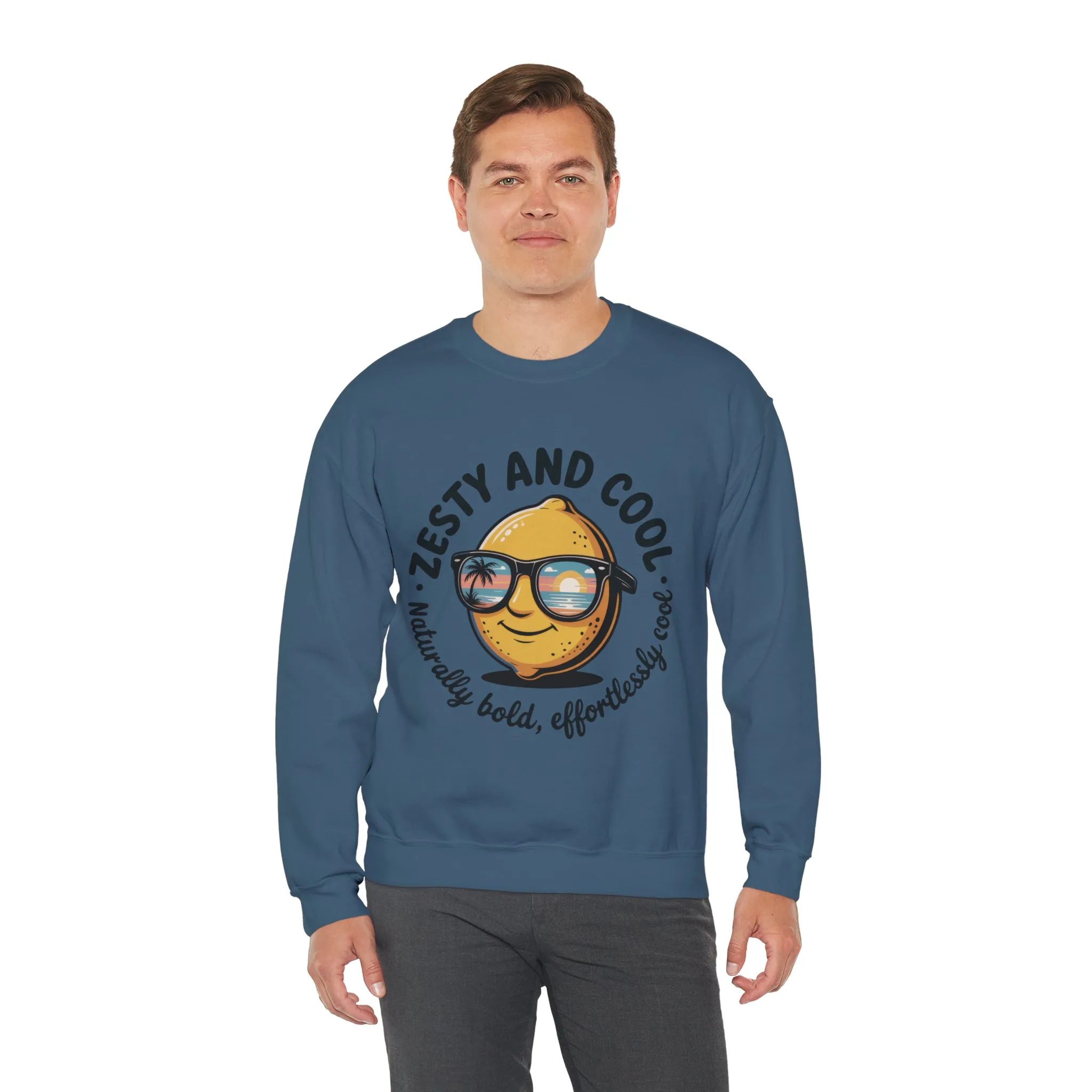 Zesty Lemon Mens Crewneck Sweatshirt - Fun Gift for Friends, Cool Casual Style, Summer Vibes, Mens Graphic Apparel, Perfect for Relaxing - Image 3