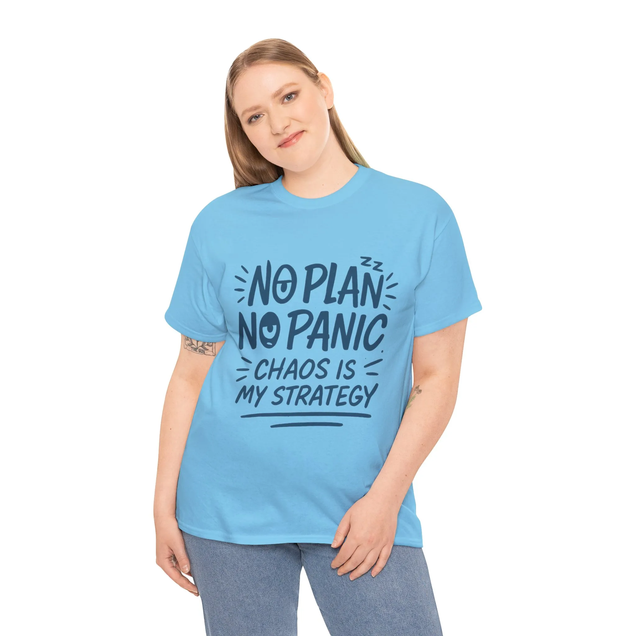 Funny Chaos Strategy T-Shirt, No Plan No Panic Quote Shirt, Cute Tee for Women, Humorous Gift Idea, Casual Relaxed Fit Top - Image 18