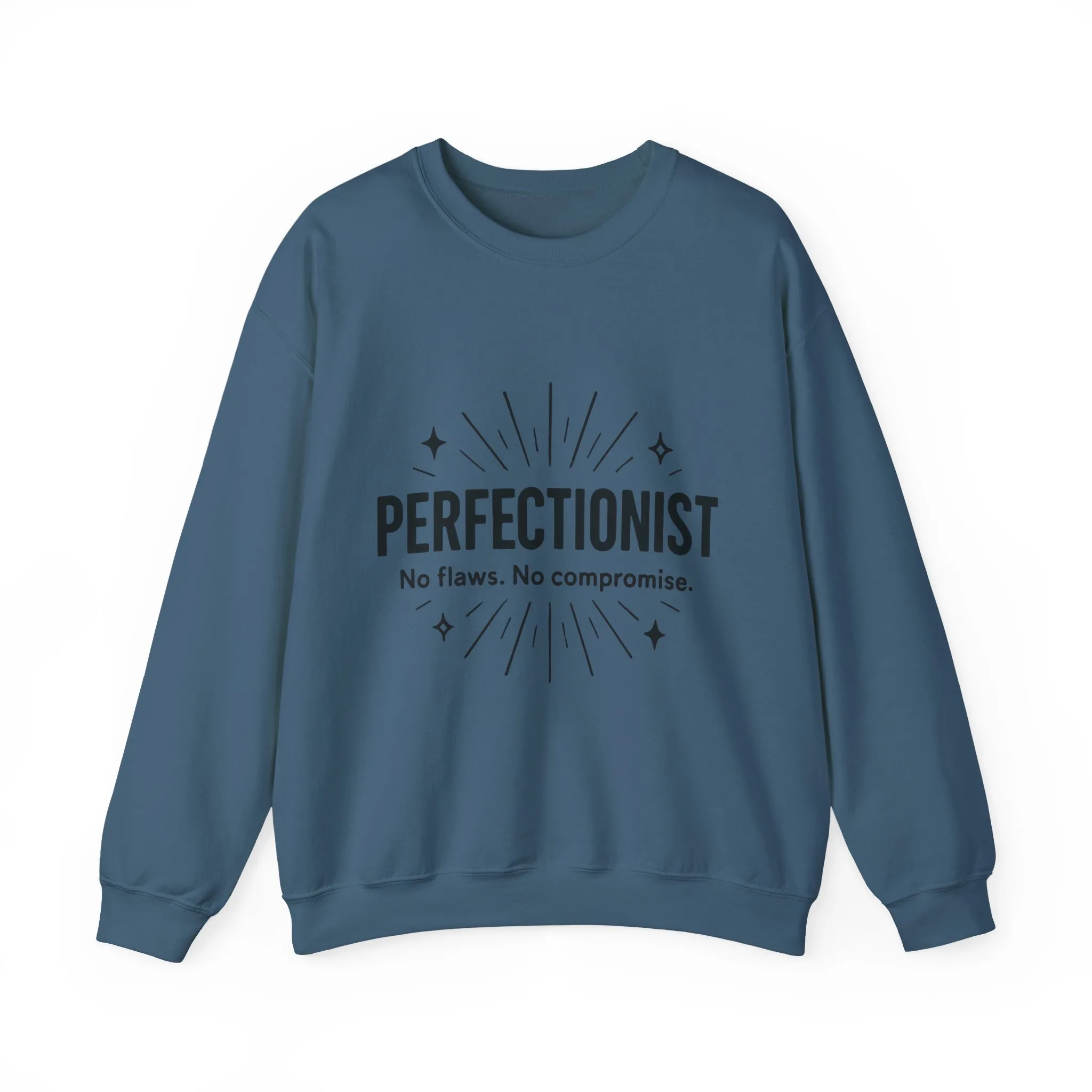 Men's Perfectionist Sweatshirt, Bold No Flaws No Compromise Design, Clean Look Funny Gift for Him, Minimal Black Graphic Pullover - Image 16