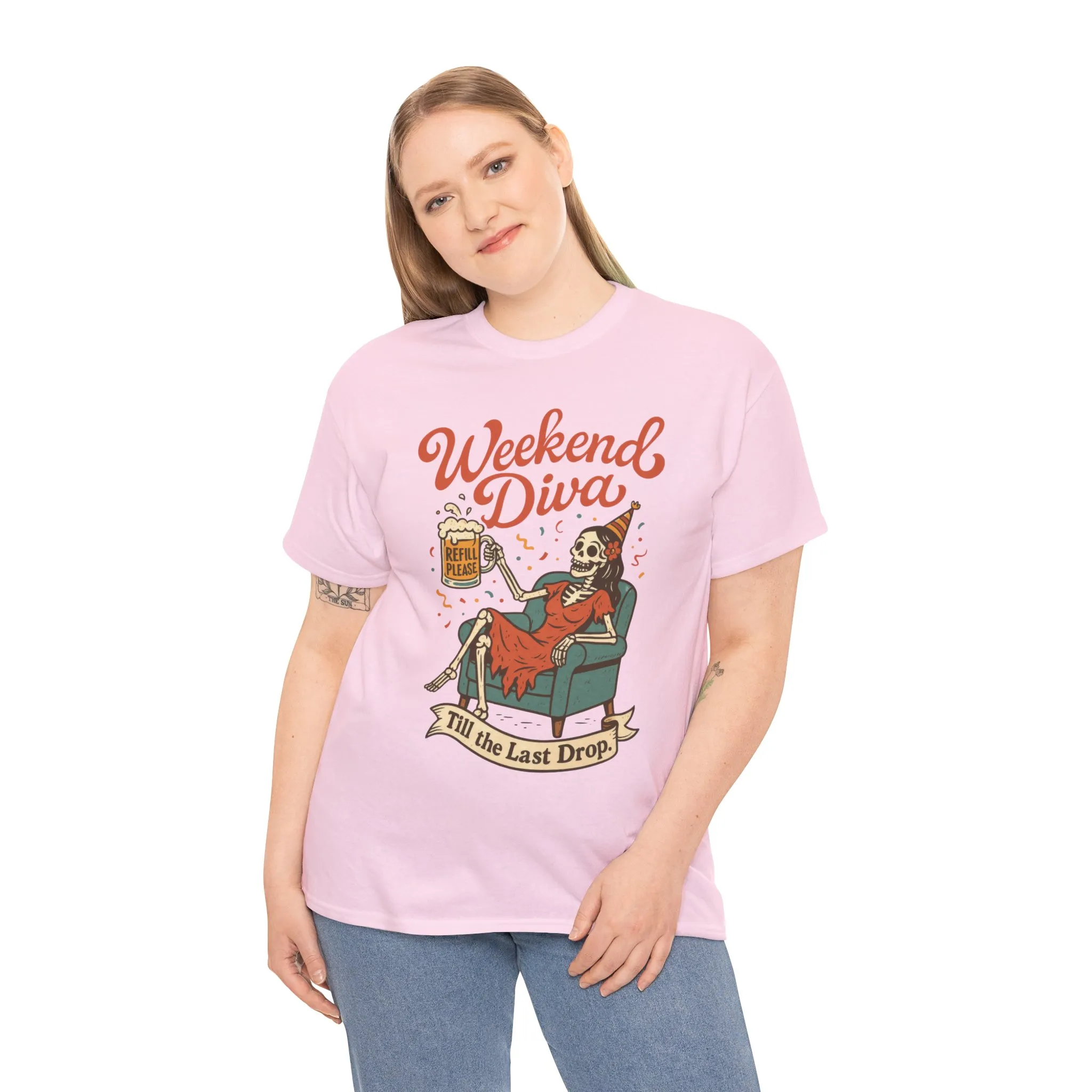 Weekend Diva Funny T-Shirt for Women, Skeleton Party Shirt, Till the Last Drop Tee, Funny Gift for Halloween, Weekend Vibes, Tee for Parties - Image 27