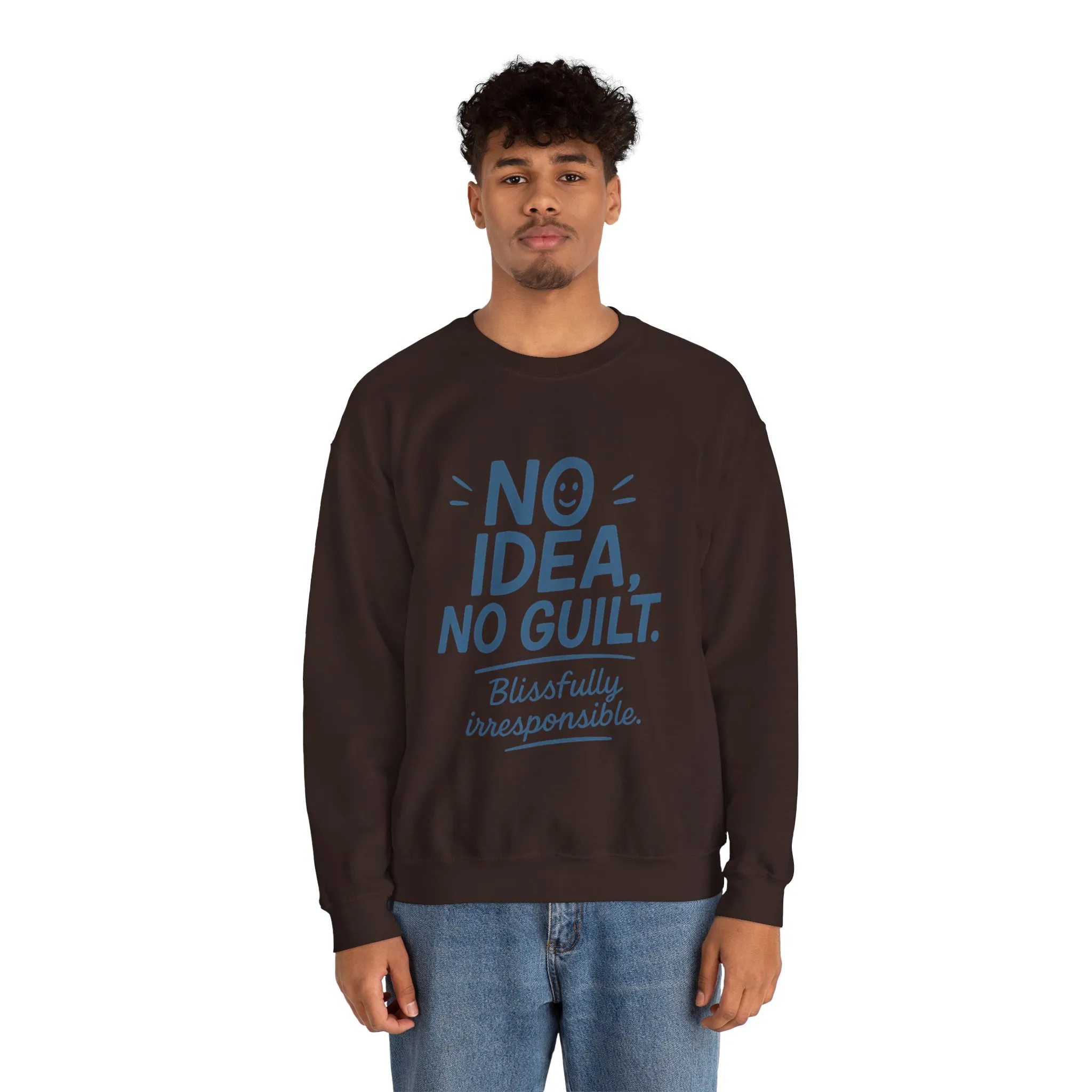 Mens Funny Sweatshirt, No Idea No Guilt Quote, Blissfully Irresponsible Cozy Pullover, Relaxed Fit Gift for Him, Cozy Mens Crewneck - Image 20