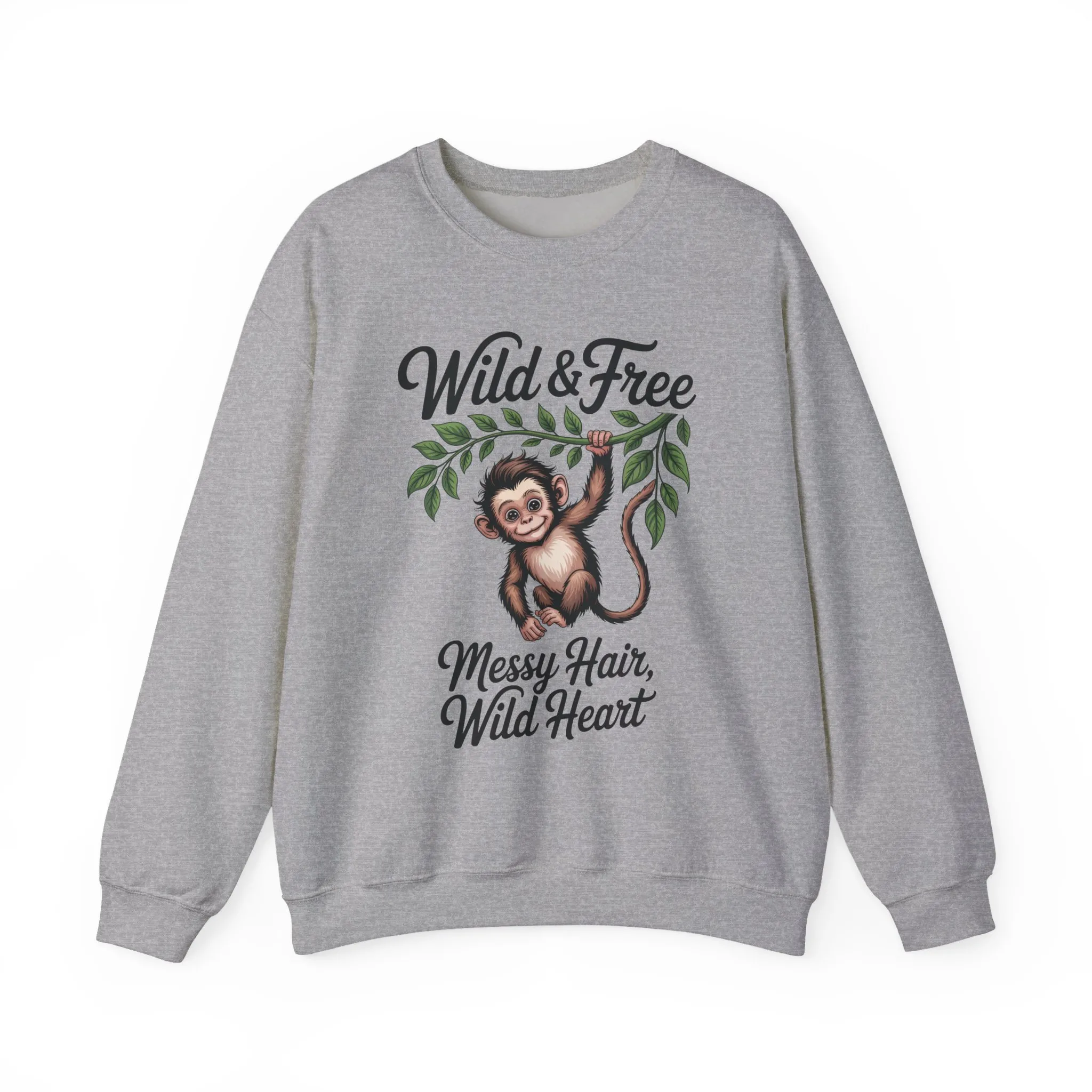 Wild & Free Monkey Sweatshirt, Messy Hair Wild Heart Womens Pullover, Cute Jungle Animal Sweater, Boho Adventure Graphic, Nature Lover Gift - Image 4