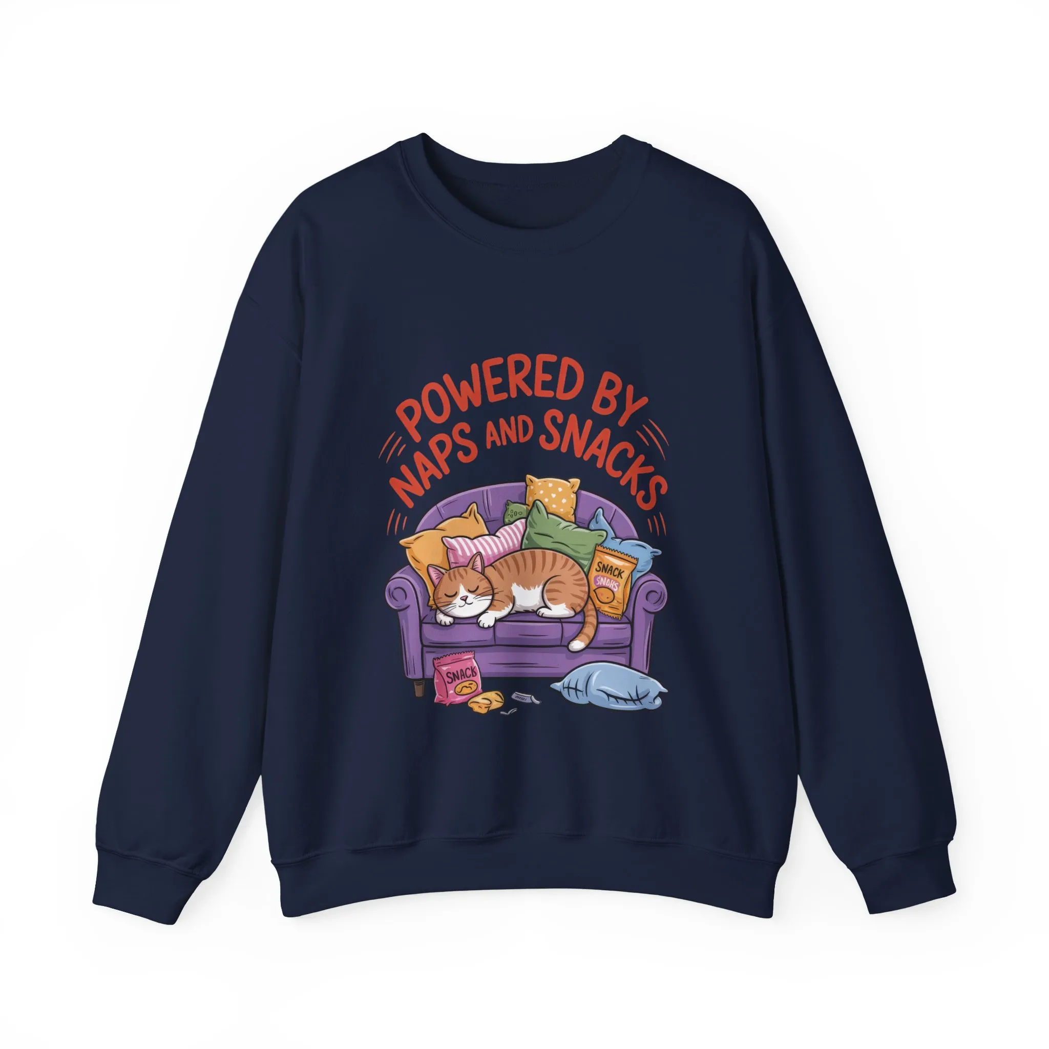 Powered by Naps and Snacks Sweatshirt, Cozy Lounge Crewneck, Gifts for Cat Lovers, Funny Cat Sweatshirt, Casual Everyday Wear - Image 2