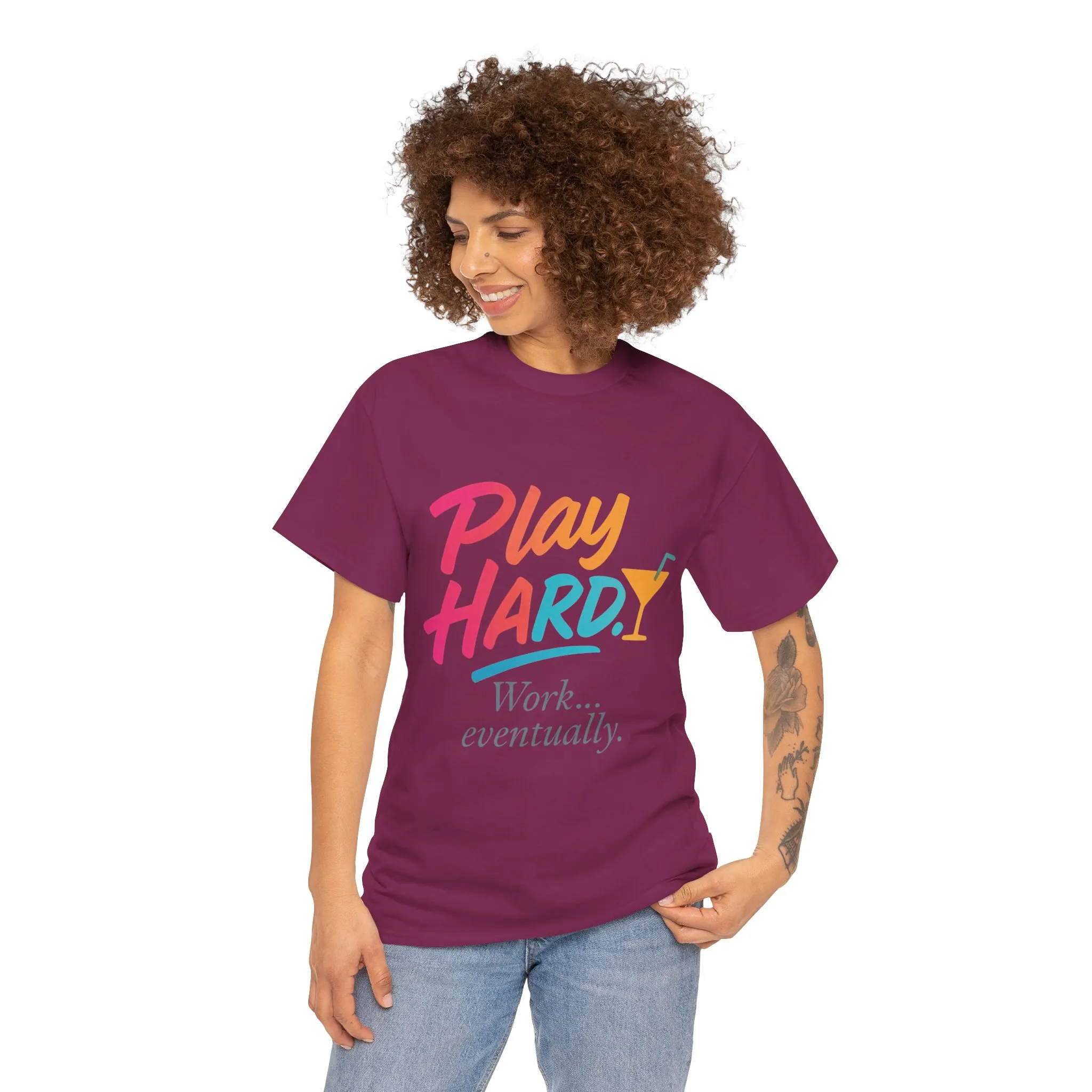 Play Hard Work Eventually T-Shirt, Funny Cocktail Graphic Tee, Pink Womens Party Shirt, Relaxed Vacation Top - Image 29