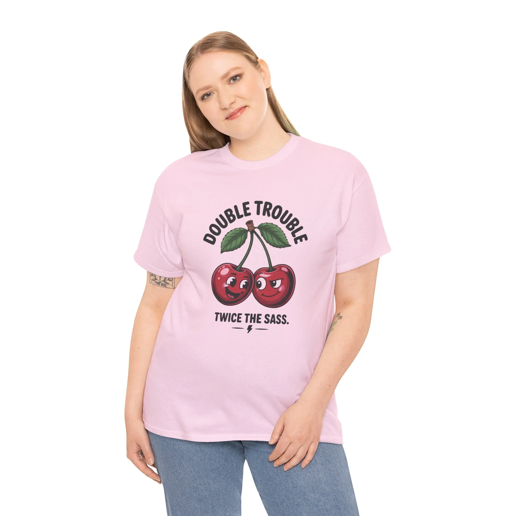 Double Trouble Cherry Graphic Tee, Funny Cute Womens T-Shirt, Twice the Sass Quote Shirt, Sassy Cherry Cartoon Gift - Image 27