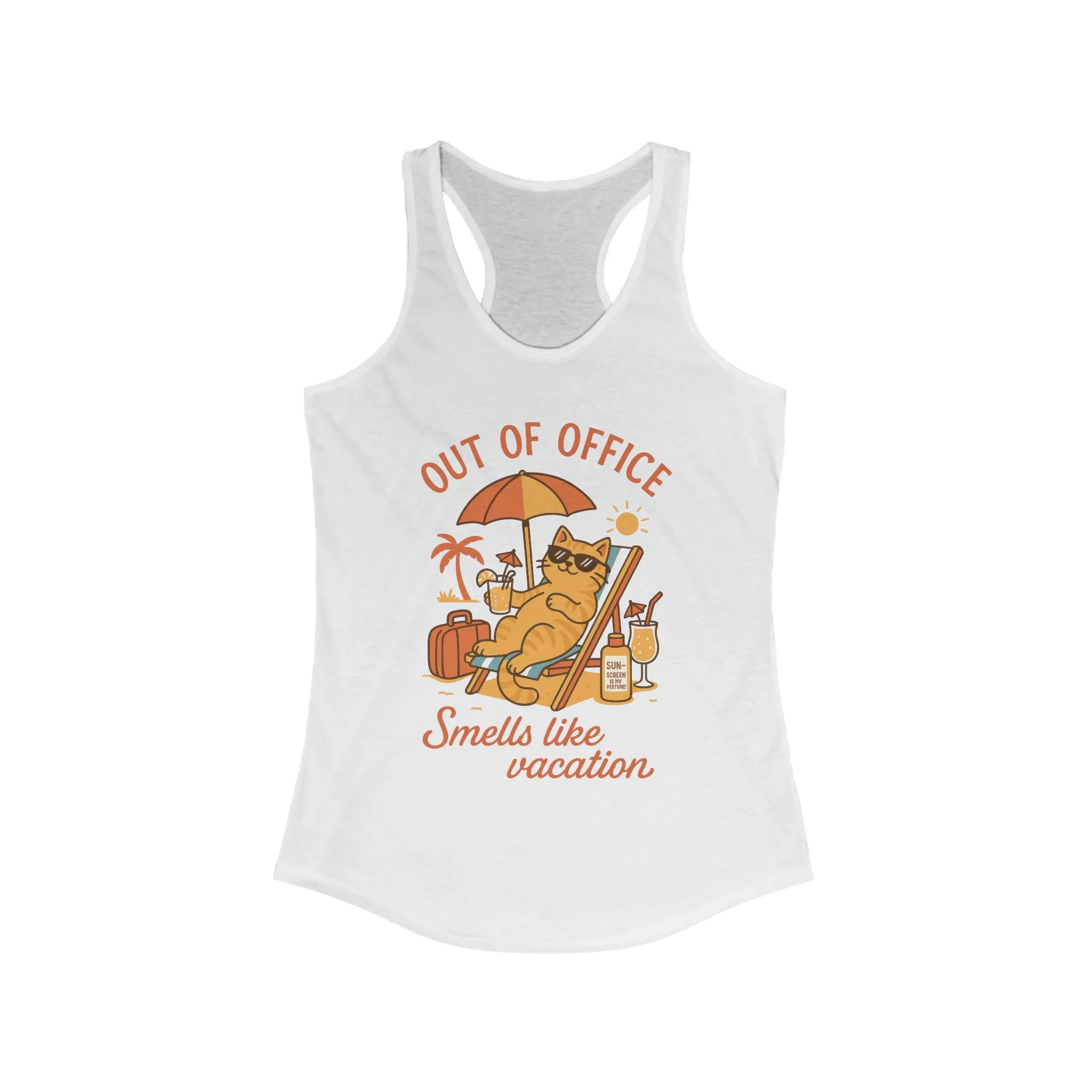 Cat Womens Tank, Funny Vacation Tee with Cool Cat, Summer Beach Relax Shirt, Gift for Her, Funny Cat Lover Gift, Summer Apparel Tank Top - Image 3