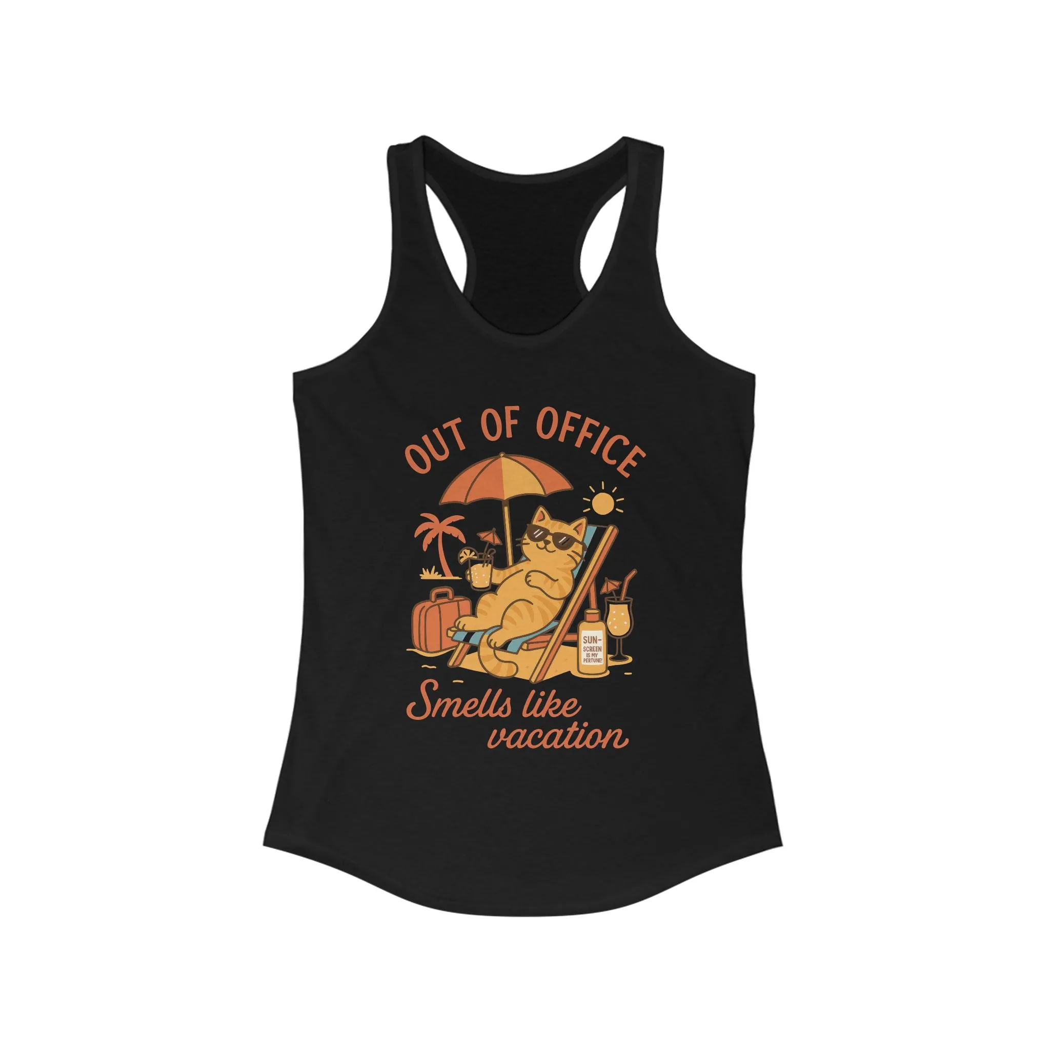 Cat Womens Tank, Funny Vacation Tee with Cool Cat, Summer Beach Relax Shirt, Gift for Her, Funny Cat Lover Gift, Summer Apparel Tank Top - Image 5