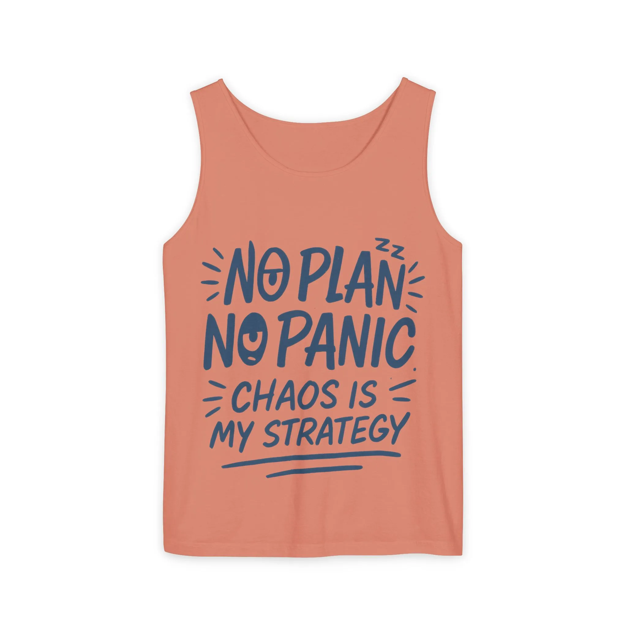 Funny Chaos Quote Mens Tank Top, No Plan No Panic Humor Shirt, Casual Graphic Tee Gift for Him, Relaxed Fit, Workout Gym Humor Shirt - Image 7