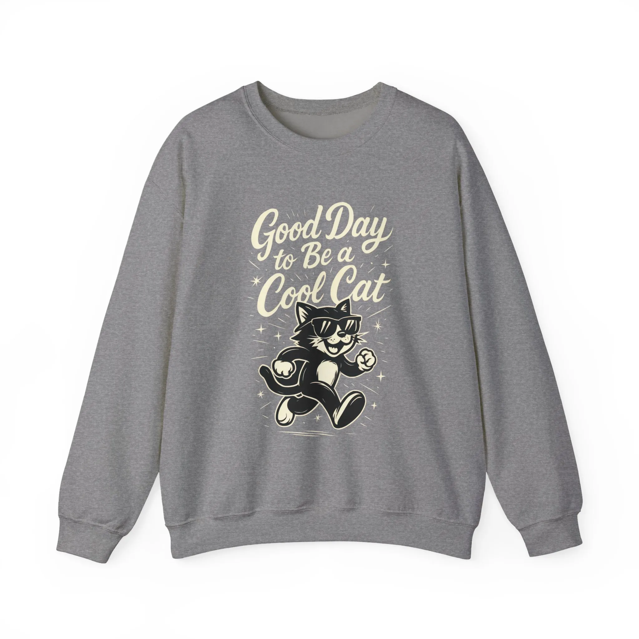 Funny Cool Cat Womens Crewneck Sweatshirt - Good Day to Be a Cool Cat Retro Kitty Pullover - Cute Cat Lover Sweater - Image 2