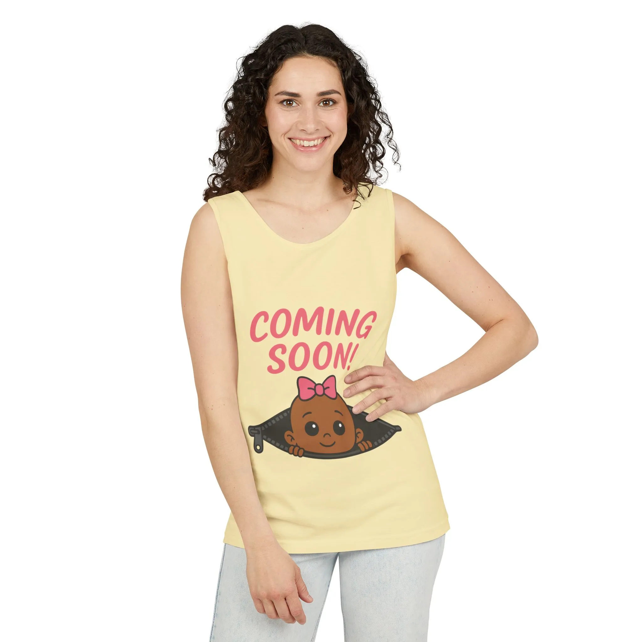 Coming Soon Maternity Tank Top, Cute Baby Girl Pregnancy Announcement Shirt, Expecting Mom Gift, Gender Reveal Tank, Baby Shower Gift