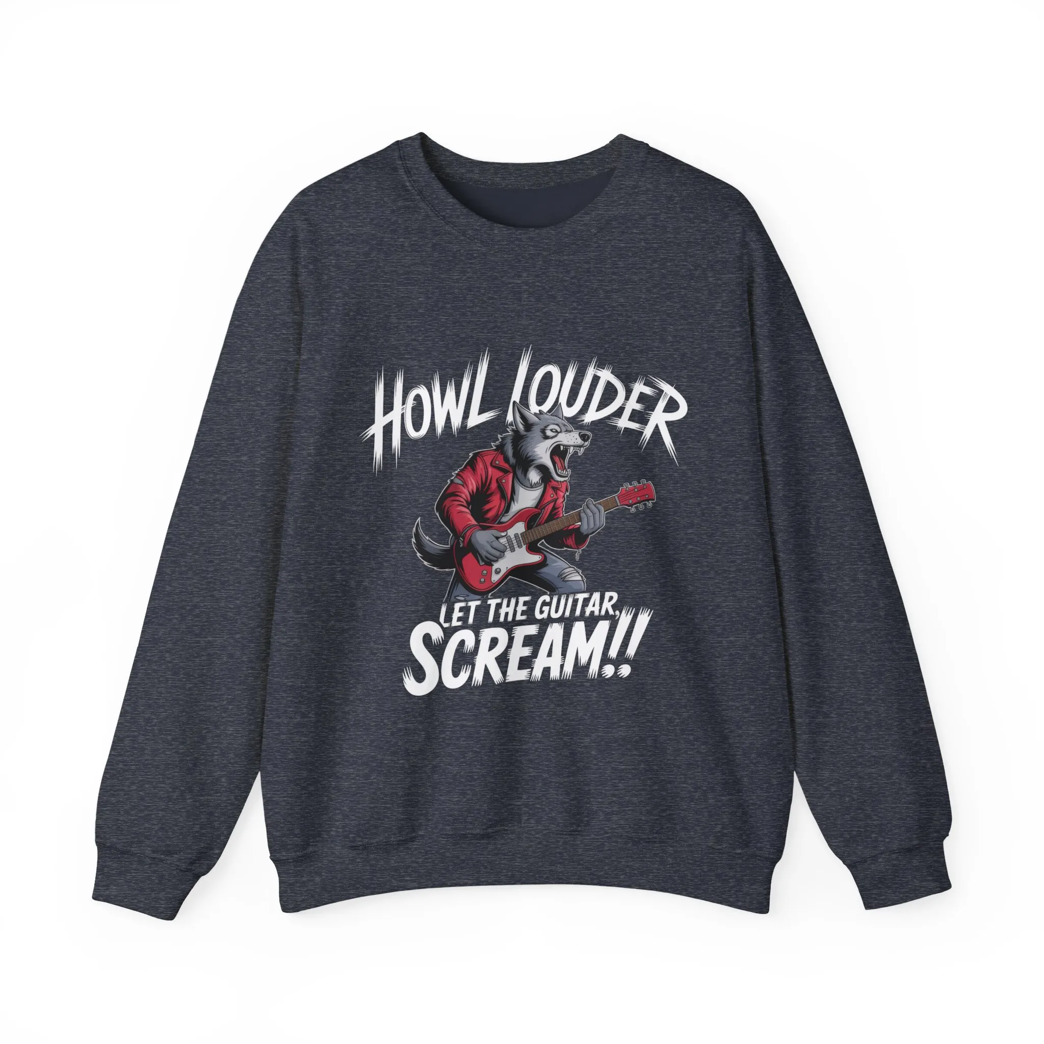 Howl Louder Wolf Sweatshirt, Let The Guitar Scream Pullover, Rock Guitar Animal Hoodie, Rocking Wolf Crewneck Sweatshirt, Music Lover Gift - Image 13