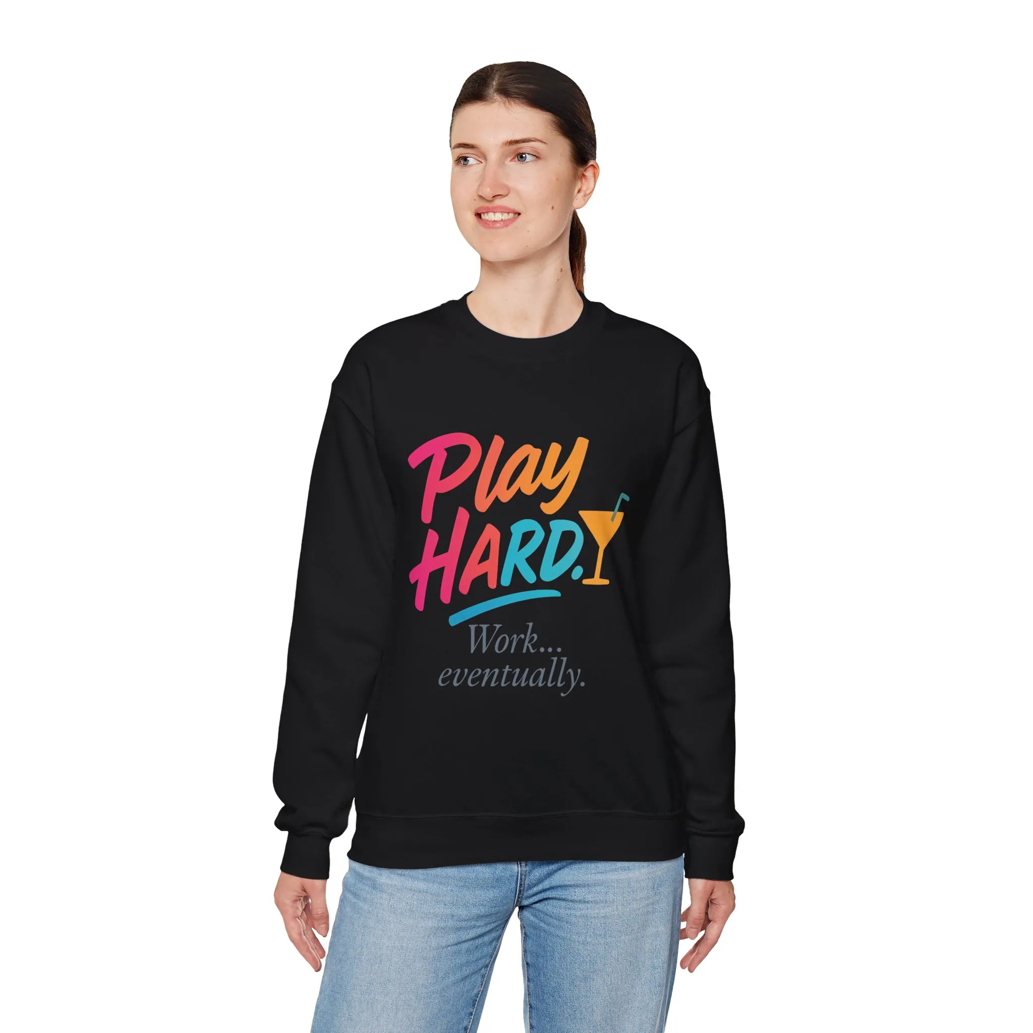 Play Hard Work Eventually Sweatshirt, Funny Cocktail Graphic Tee, Womens Party Sweatshirt, Relaxed Vacation Top, Cozy Style - Image 9