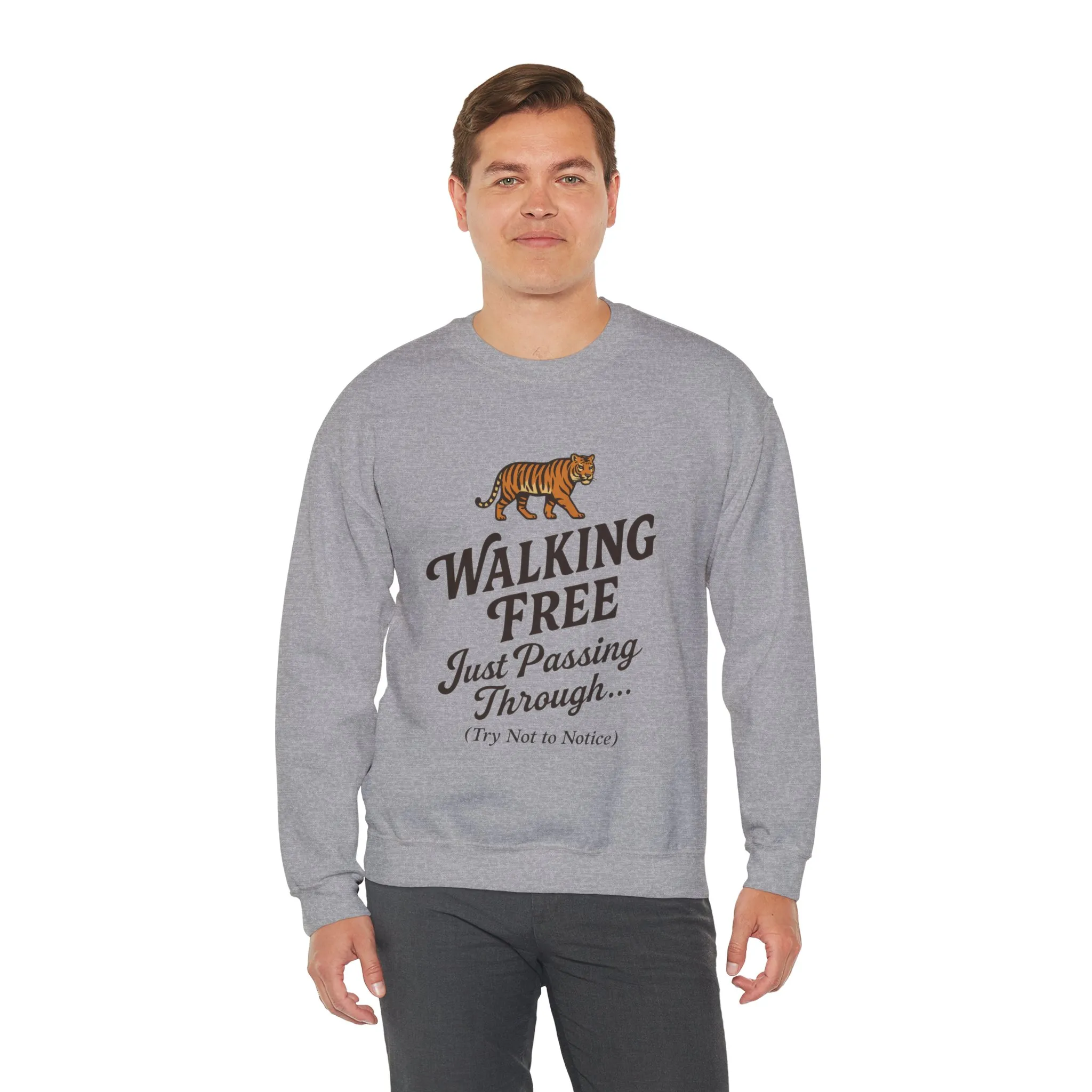 Funny Tiger Mens Crewneck Sweatshirt - Walking Free Cozy Wild Animal Pullover - Motivational Sweatshirt, Inspirational Apparel - Image 8