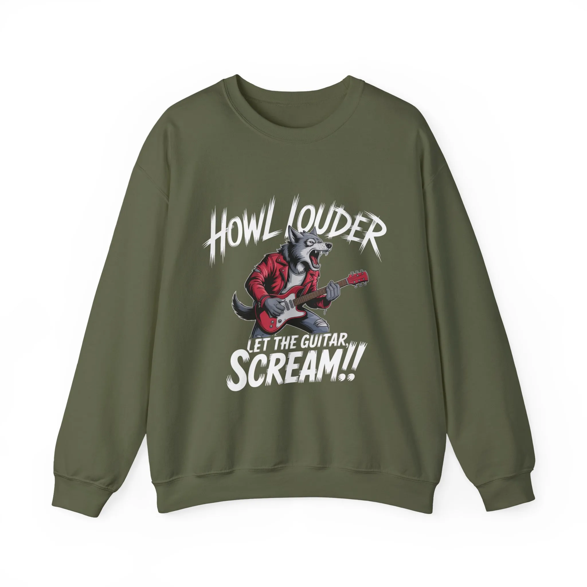 Howl Louder Wolf Sweatshirt, Let The Guitar Scream Pullover, Rock Guitar Animal Hoodie, Rocking Wolf Crewneck Sweatshirt, Music Lover Gift - Image 7