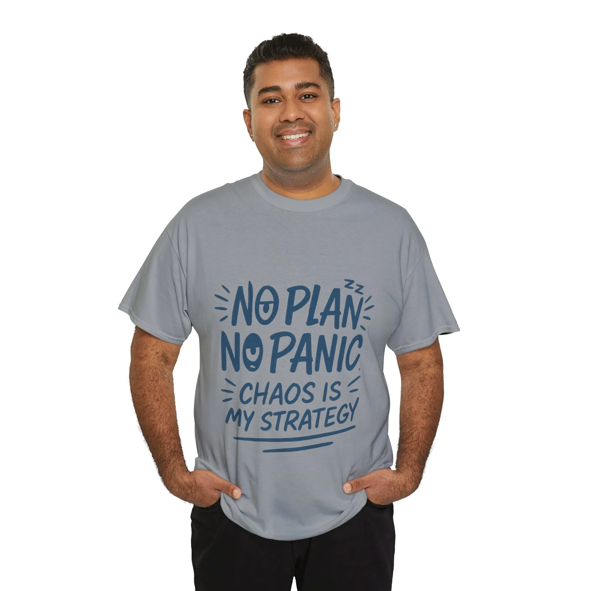 Funny Chaos Quote Mens T-Shirt, No Plan No Panic Humor Shirt, Casual Graphic Tee Gift for Him, Relaxed Fit - Image 33