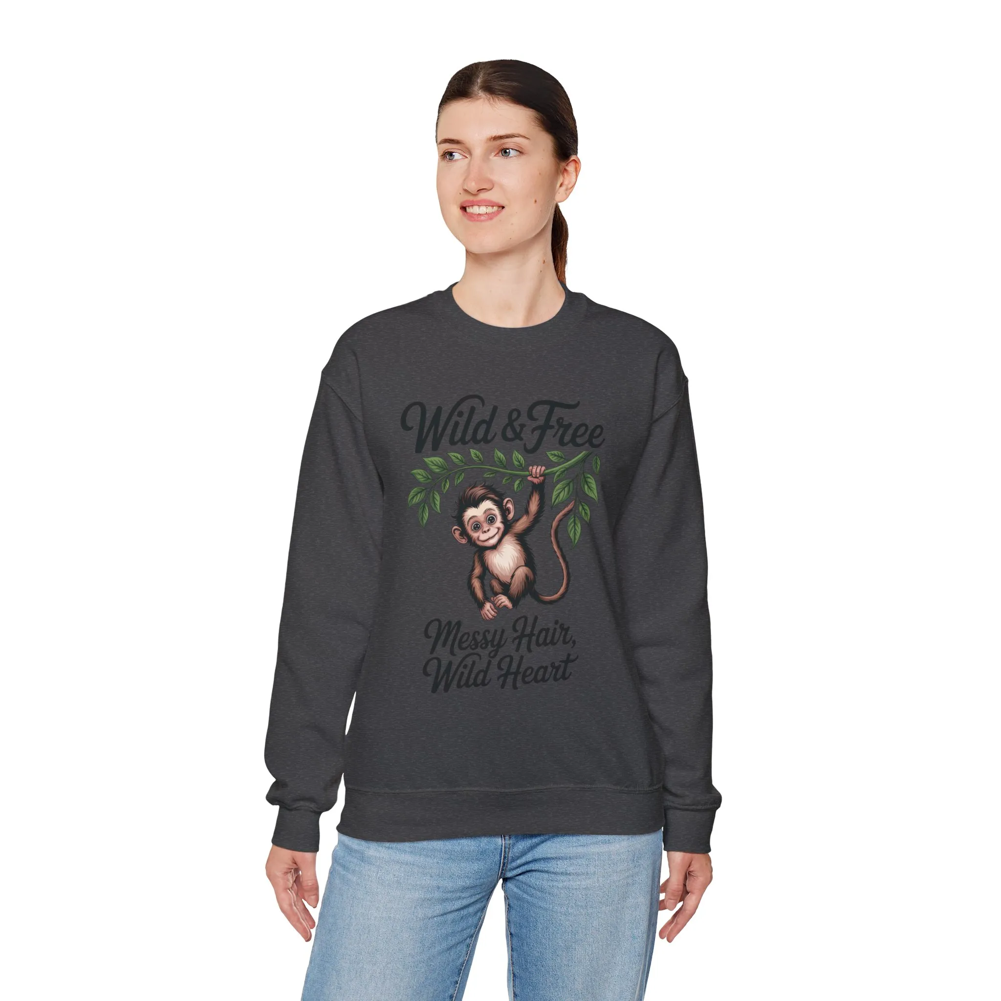Wild & Free Monkey Sweatshirt, Messy Hair Wild Heart Womens Pullover, Cute Jungle Animal Sweater, Boho Adventure Graphic, Nature Lover Gift - Image 12