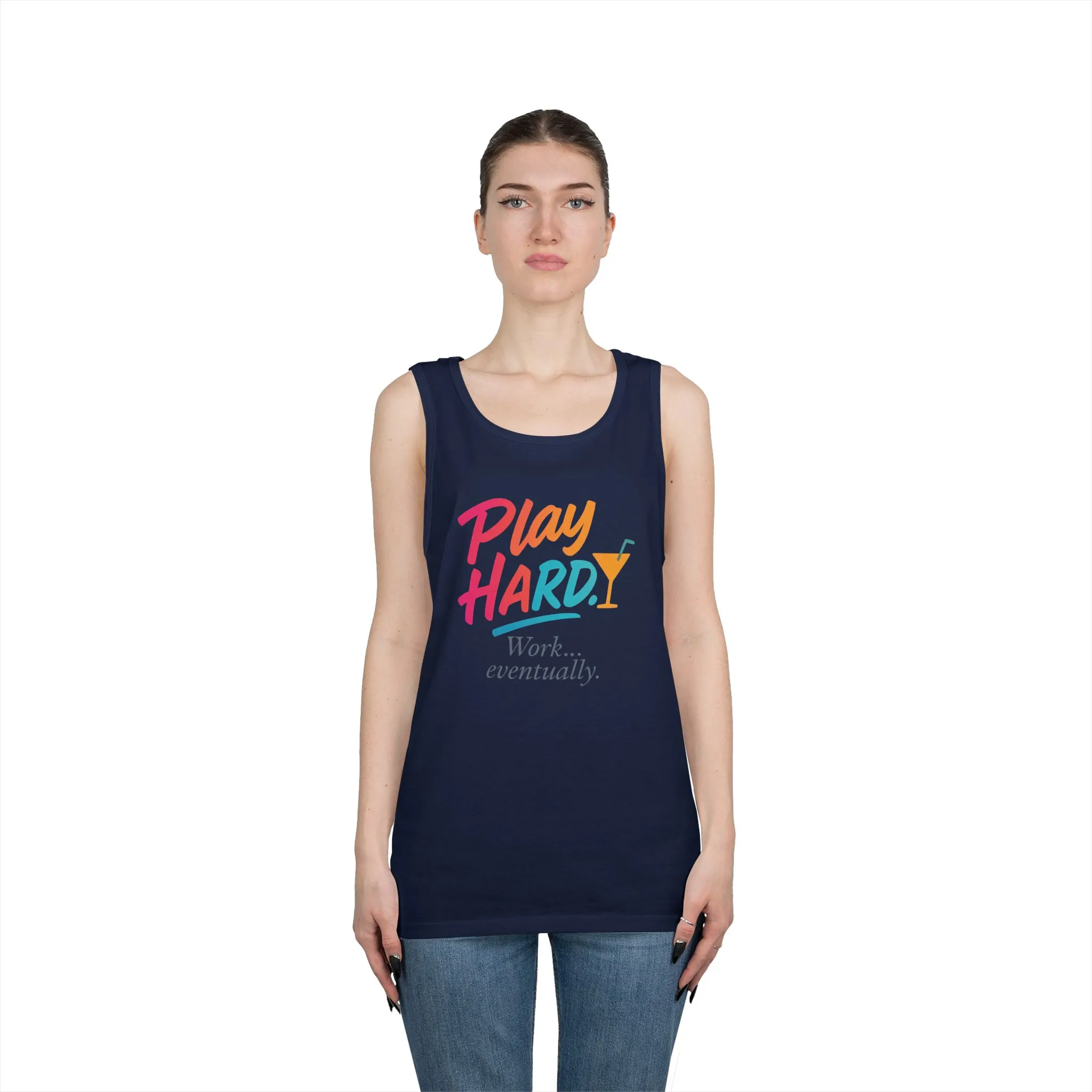Play Hard, Work Eventually Tank Top, Womens Cotton Tank, Summer Apparel, Casual Wear, Gift for Him/Her, Beach Ready - Image 2