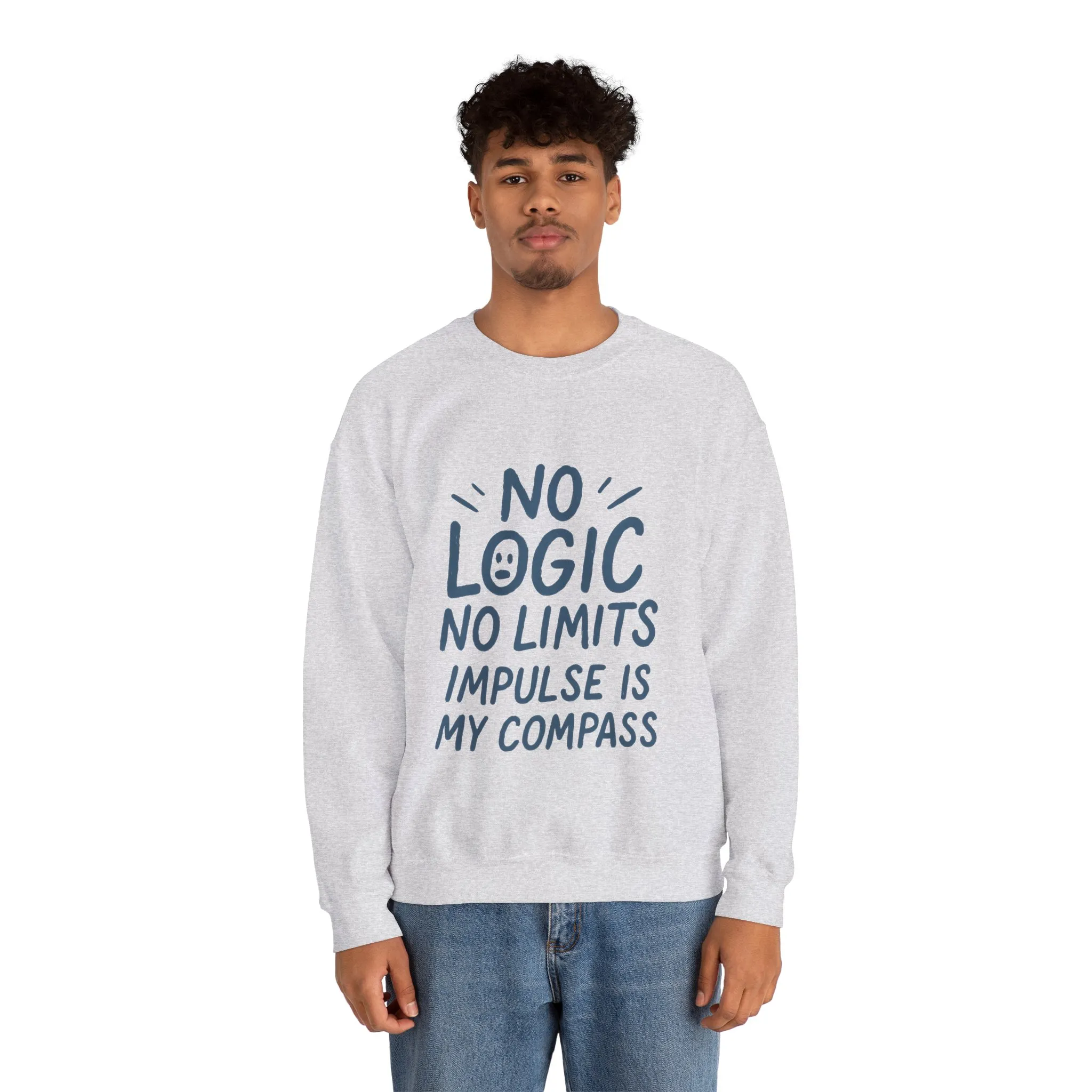 Mens Motivational Crewneck Sweatshirt,No Logic No Limits Quote, Casual Wear for Creatives, Cozy Relaxed Fit Pullover - Image 8