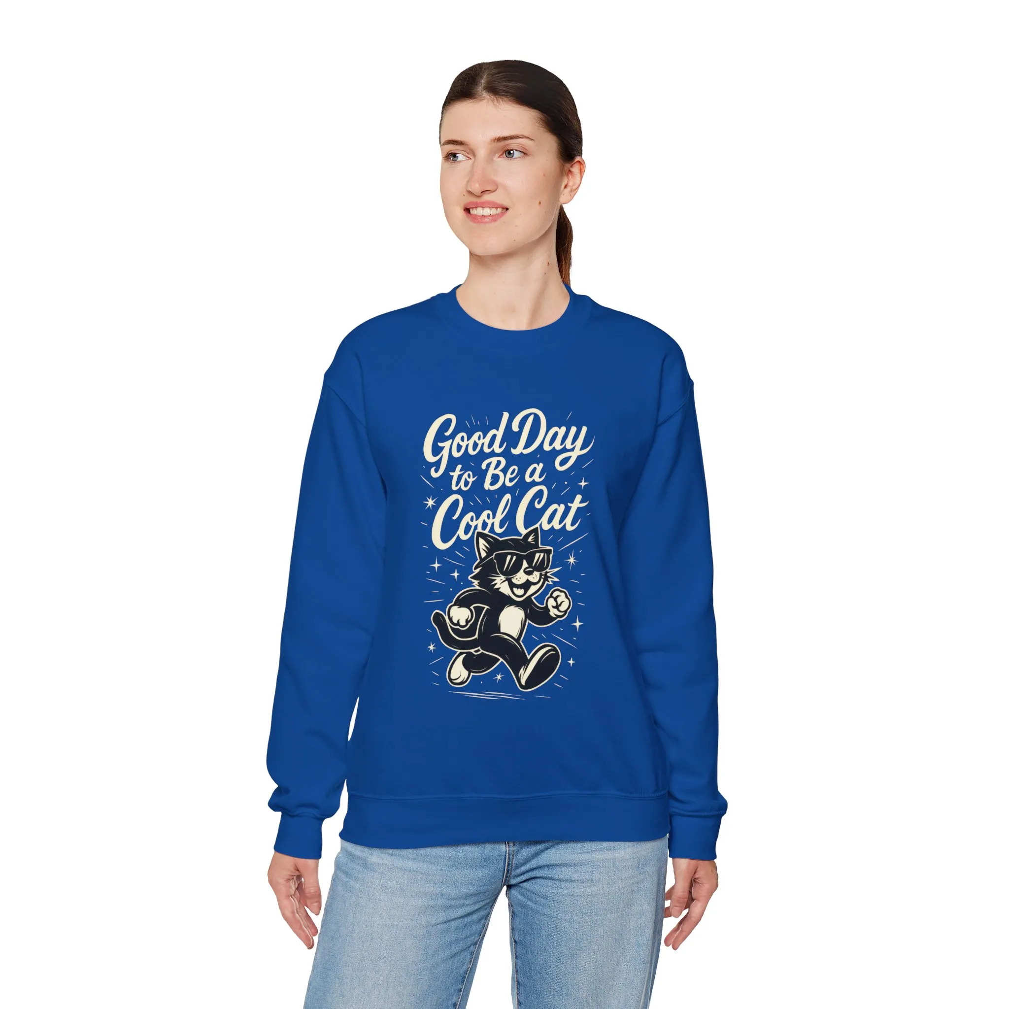 Funny Cool Cat Womens Crewneck Sweatshirt - Good Day to Be a Cool Cat Retro Kitty Pullover - Cute Cat Lover Sweater - Image 15