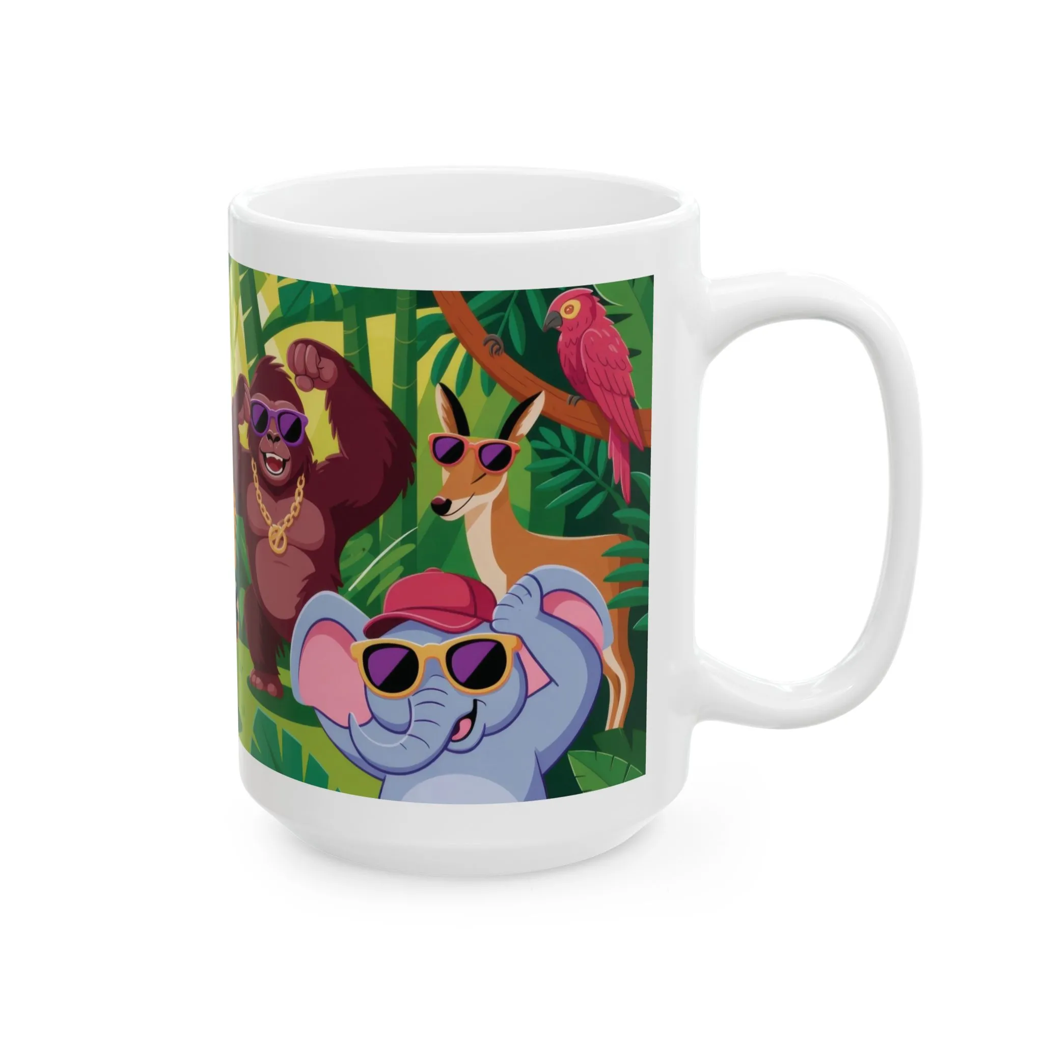 Vibrant Jungle Friends Mug 15oz, Fun Drinkware for Animal Lovers, Coffee Tea Mug, Gift for Kids, Birthday Party Favor, Nature Decor - Image 4