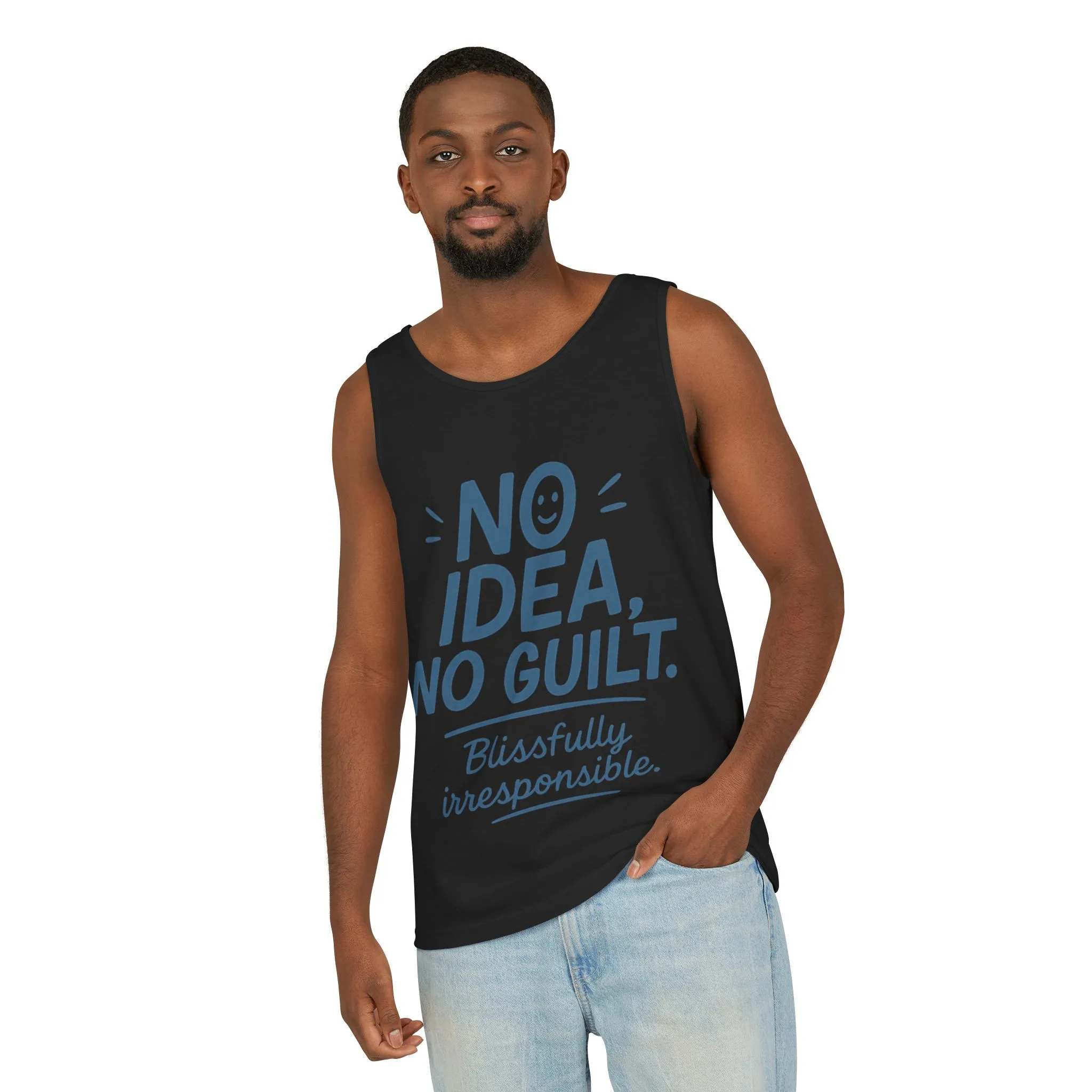 Mens Funny Tank Top, No Idea No Guilt Quote, Blissfully Irresponsible Gym Shirt, Casual Sleeveless Top, , Fun Party Shirt - Image 29