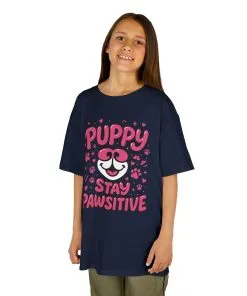Puppy Stay Pawsitive Youth T-Shirt - Cute Positive Dog Shirt for Teens - Fun Puppy Paw Graphic Kids Tee, Kids Gift, Pet Lover Shirt