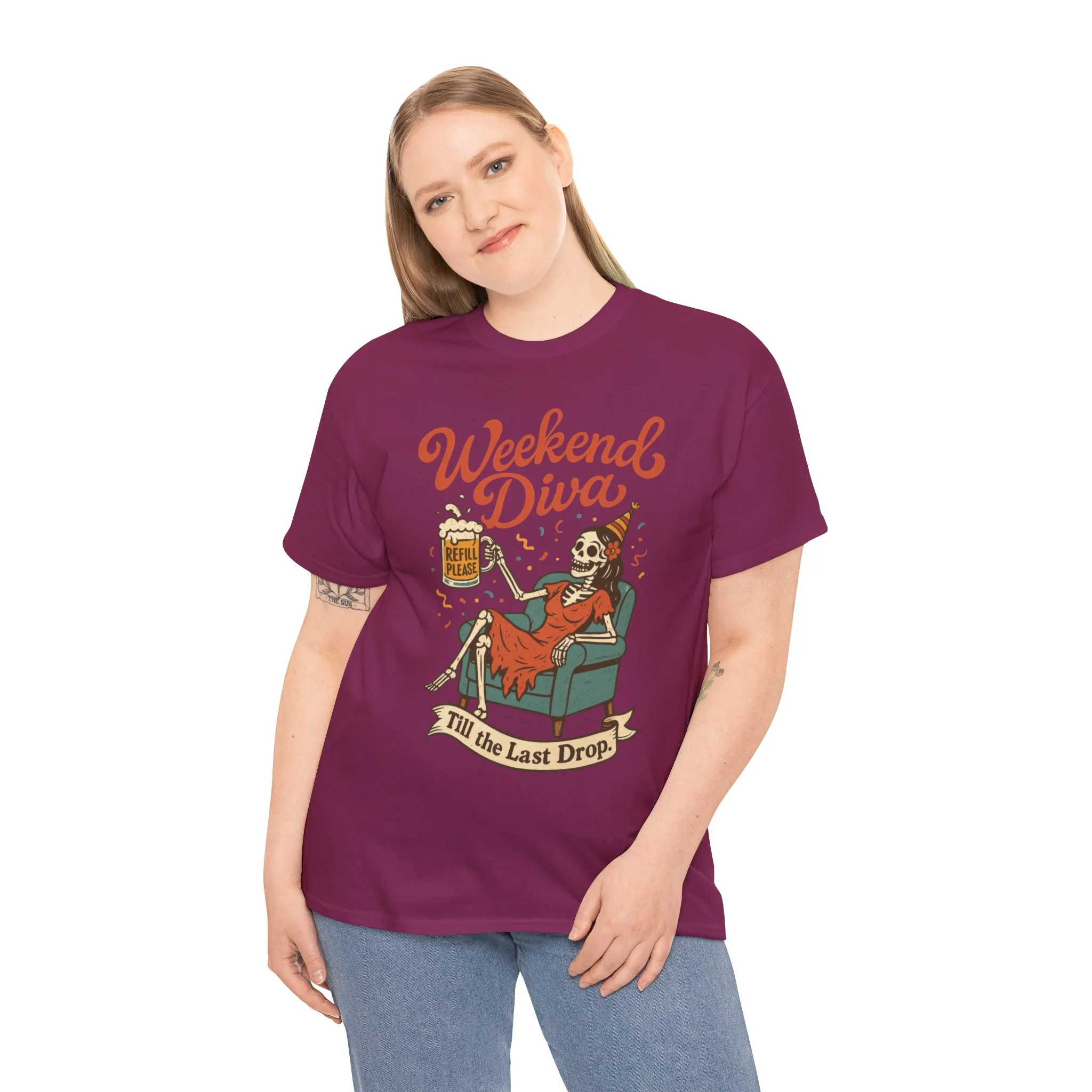 Weekend Diva Funny T-Shirt for Women, Skeleton Party Shirt, Till the Last Drop Tee, Funny Gift for Halloween, Weekend Vibes, Tee for Parties - Image 30