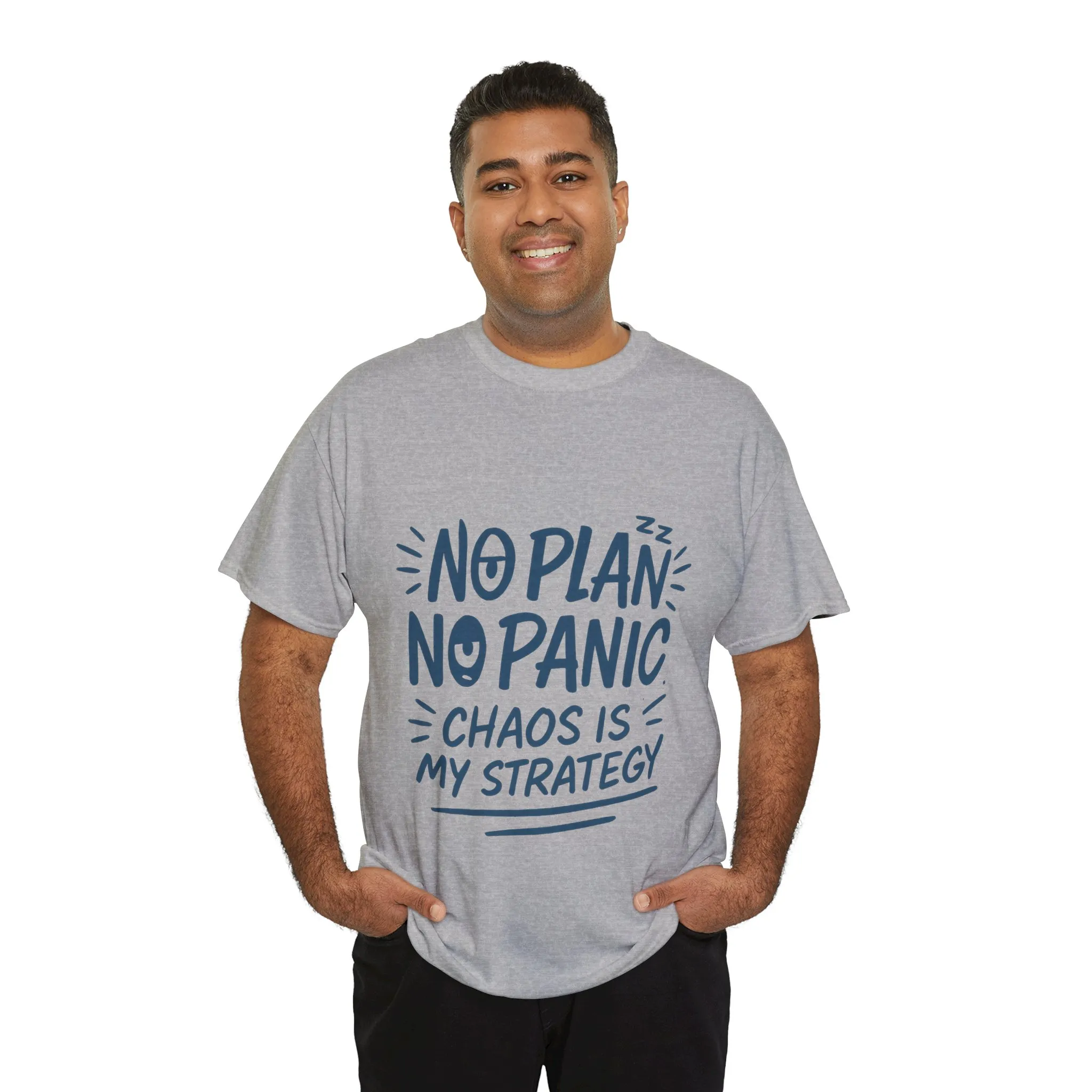 Funny Chaos Quote Mens T-Shirt, No Plan No Panic Humor Shirt, Casual Graphic Tee Gift for Him, Relaxed Fit - Image 3