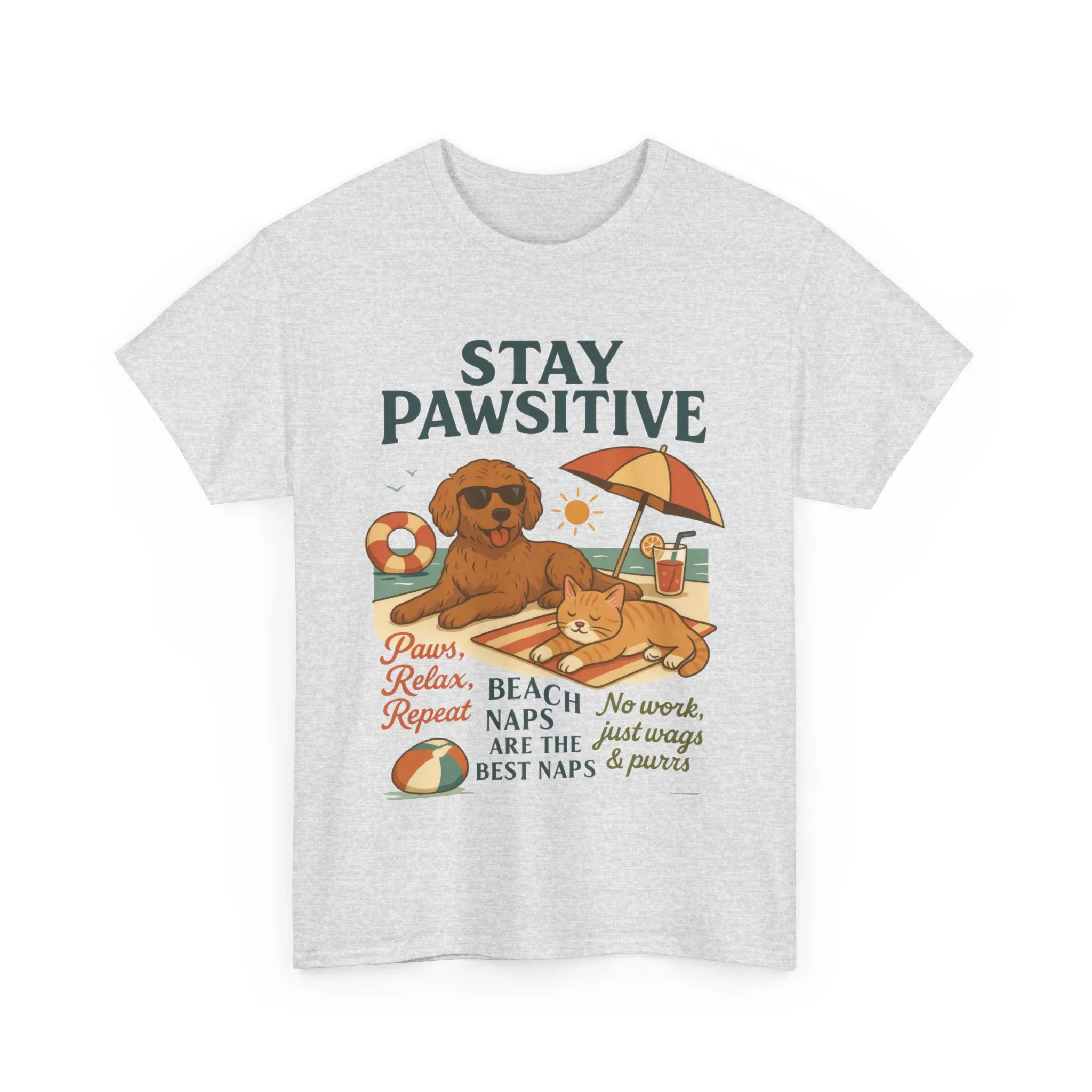 Stay Pawsitive Womens T-Shirt, Cute Dog & Cat Beach Shirt, Summer Pet Lover Tee, Animal Graphic Heavy Cotton Tee, Fun Pet Lovers Gift - Image 7