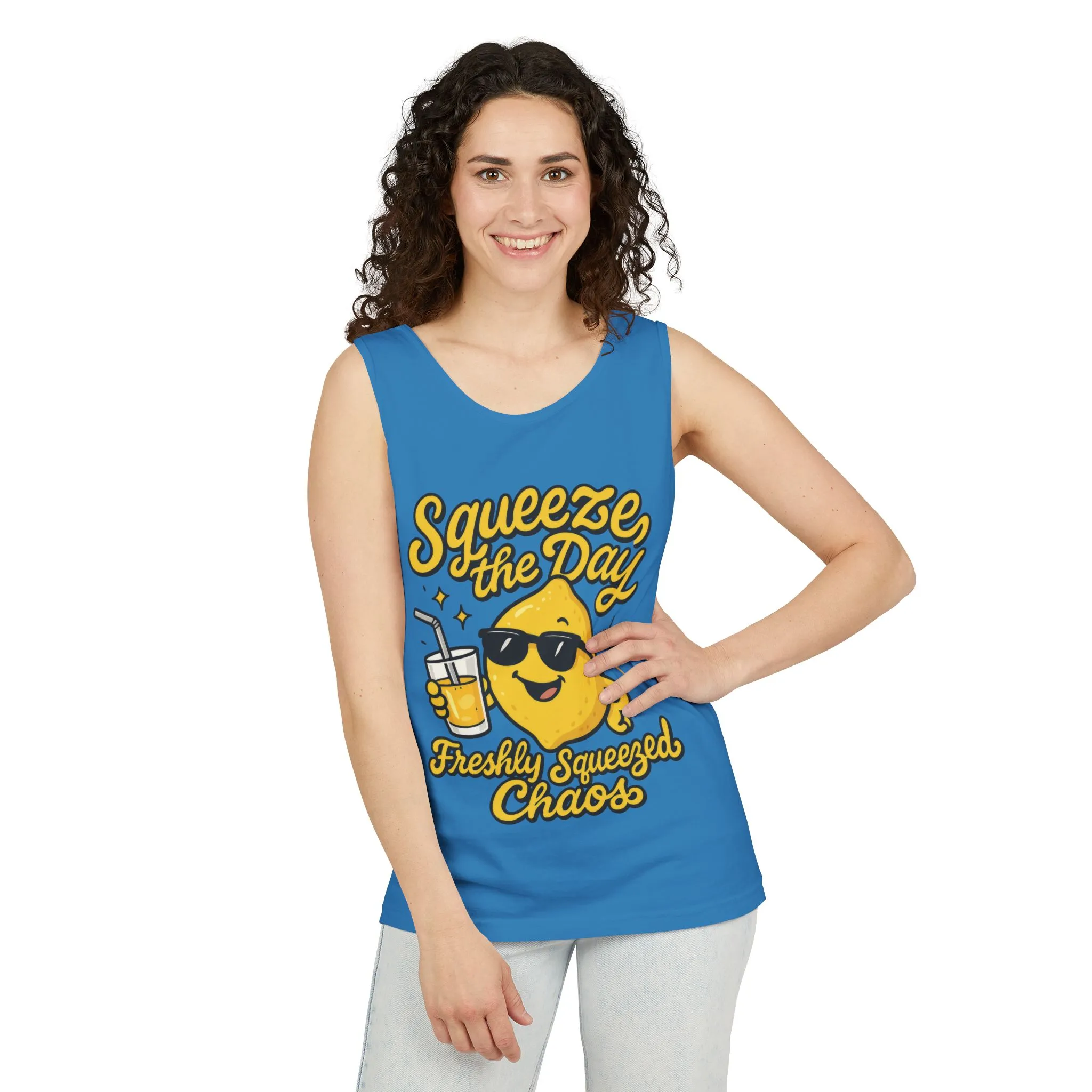 Squeeze The Day Womens Tank Top - Funny Lemon Pun Shirt - Freshly Squeezed Chaos Summer Citrus Top, Casual Beachwear, Fun Summer Apparel - Image 6