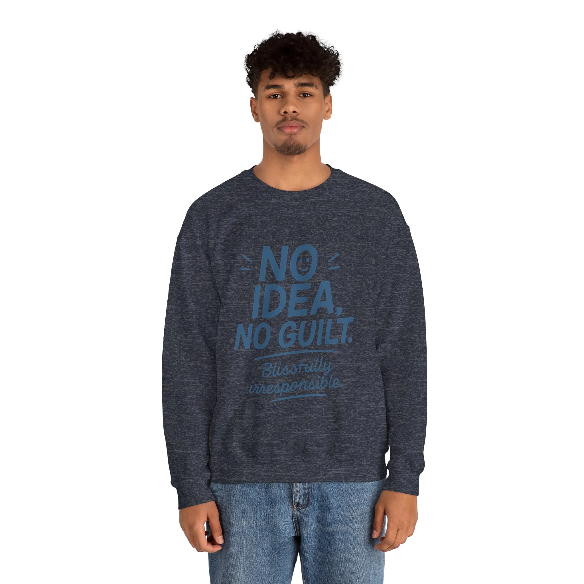 Mens Funny Sweatshirt, No Idea No Guilt Quote, Blissfully Irresponsible Cozy Pullover, Relaxed Fit Gift for Him, Cozy Mens Crewneck - Image 29