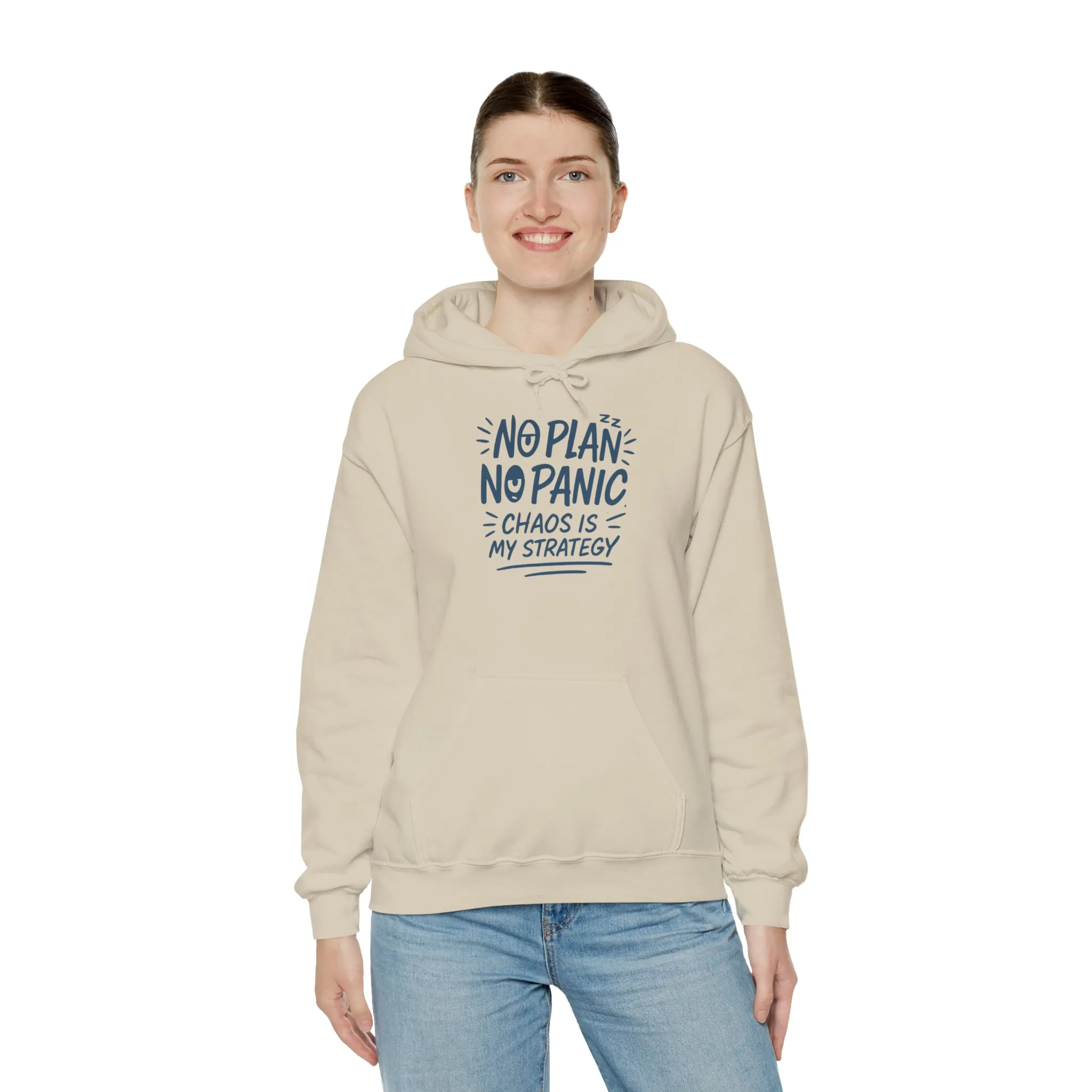 Chaos Is My Strategy Hooded Sweatshirt, Women's Pullover for Stress Relief, No Plan No Panic, Cute Winter Layering for Women, Humorous Gift - Image 44